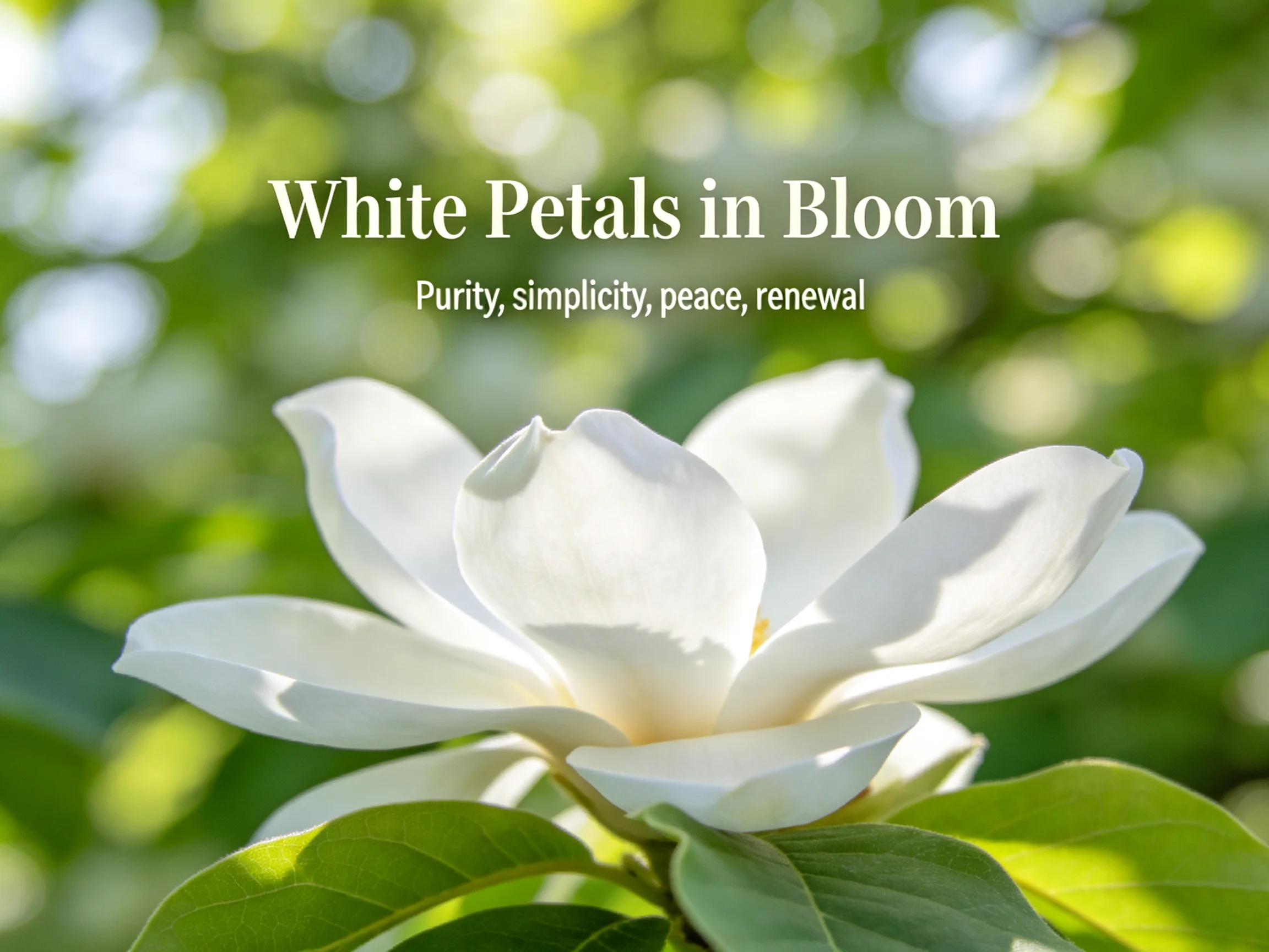 White petals bloom on a magnolia with green foliage around
