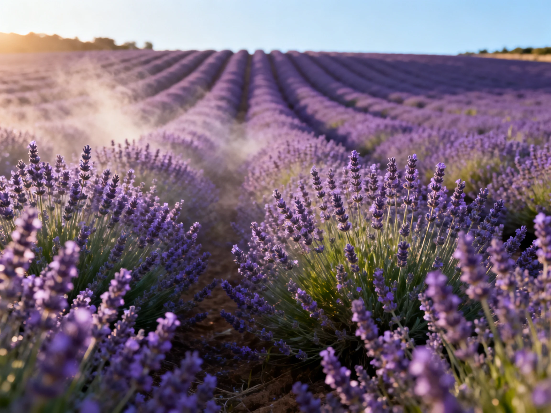Widespread lavender fields with abundant purple blooms