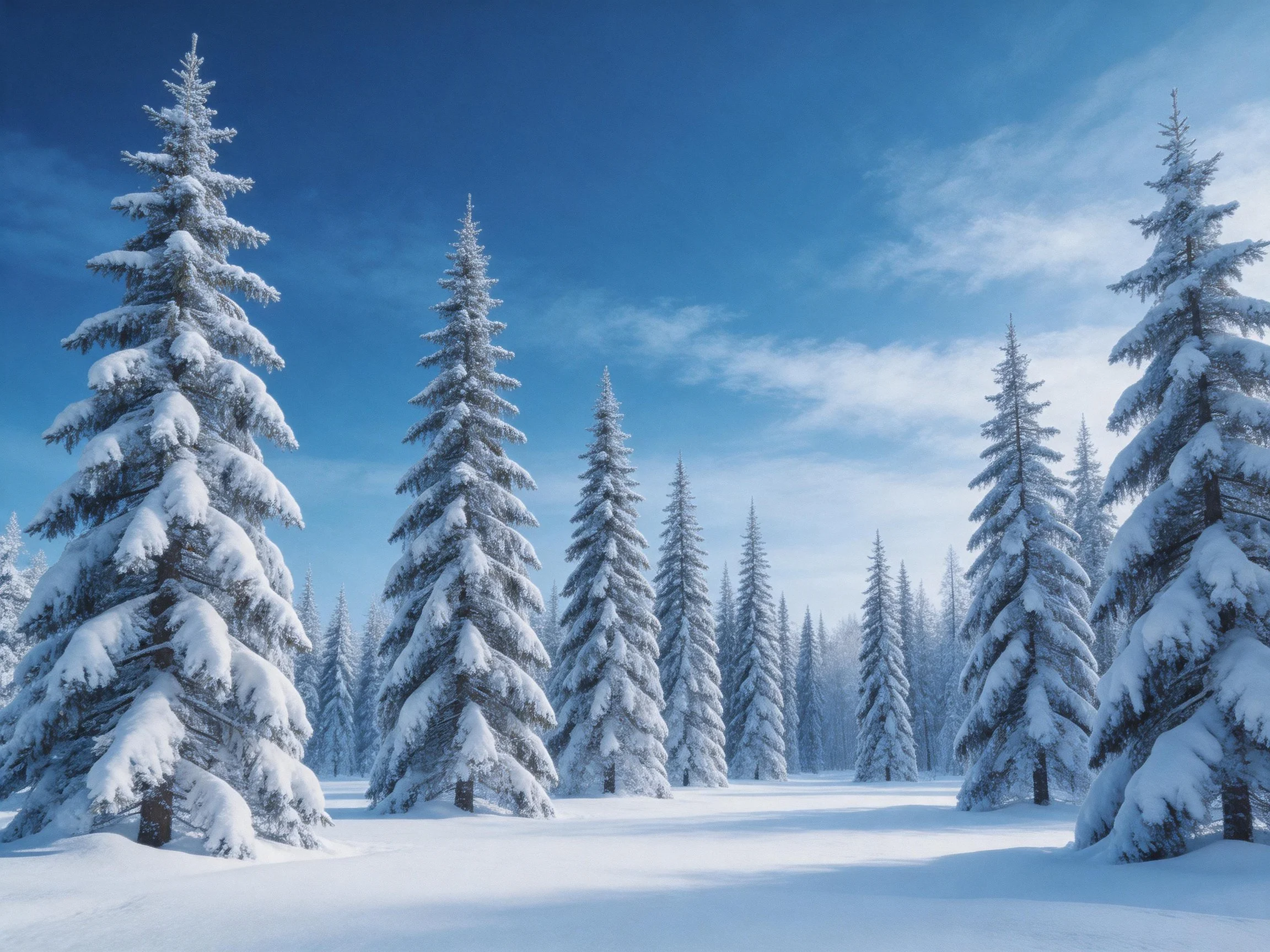 A Snow-Covered Pine Forest Under Clear Blue Winter Sky