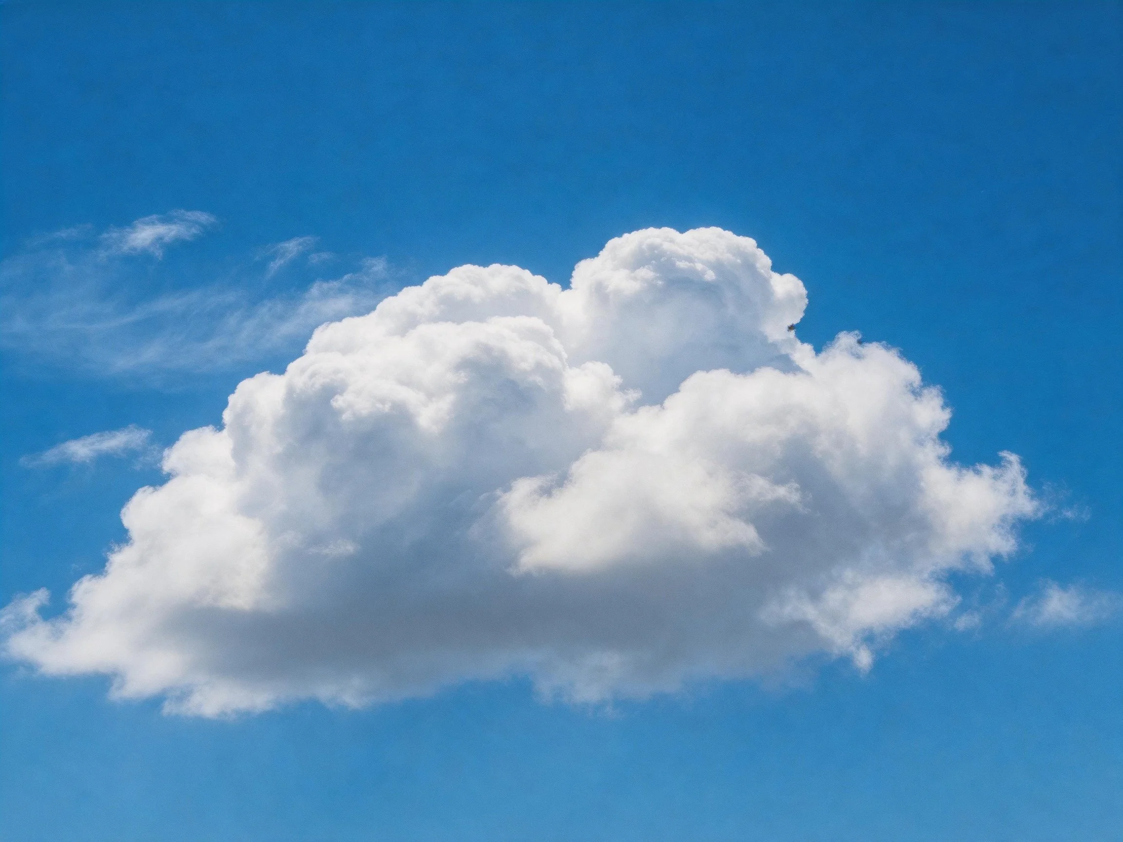 A large fluffy white cloud in a clear blue sky