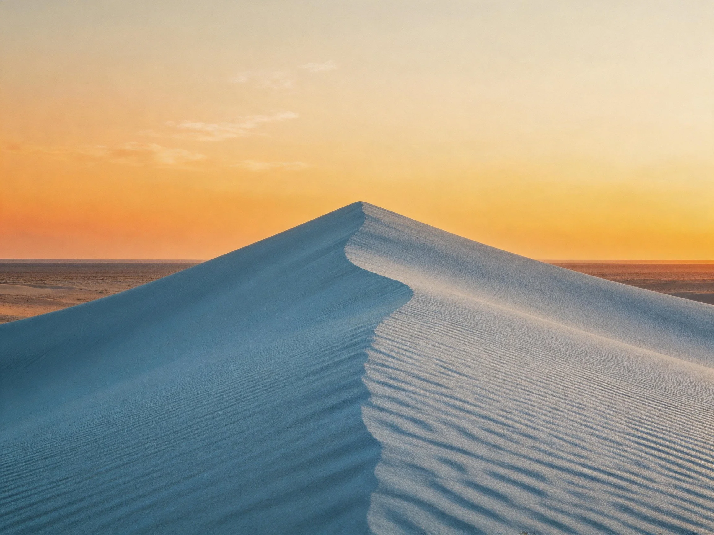 A serene sand dune with rippled texture under warm sunset sky