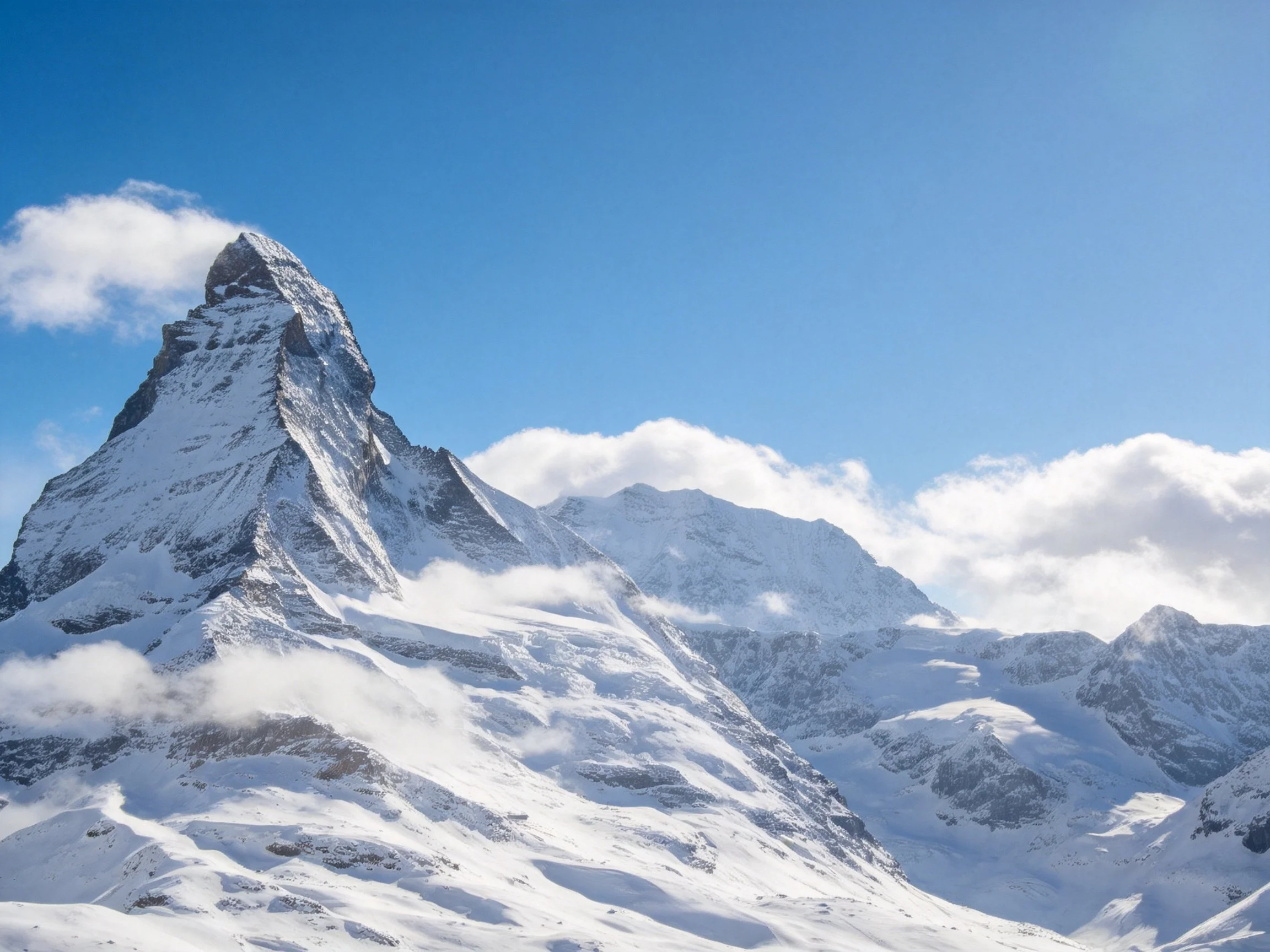 A striking snow - capped mountain peak under a clear blue sky
