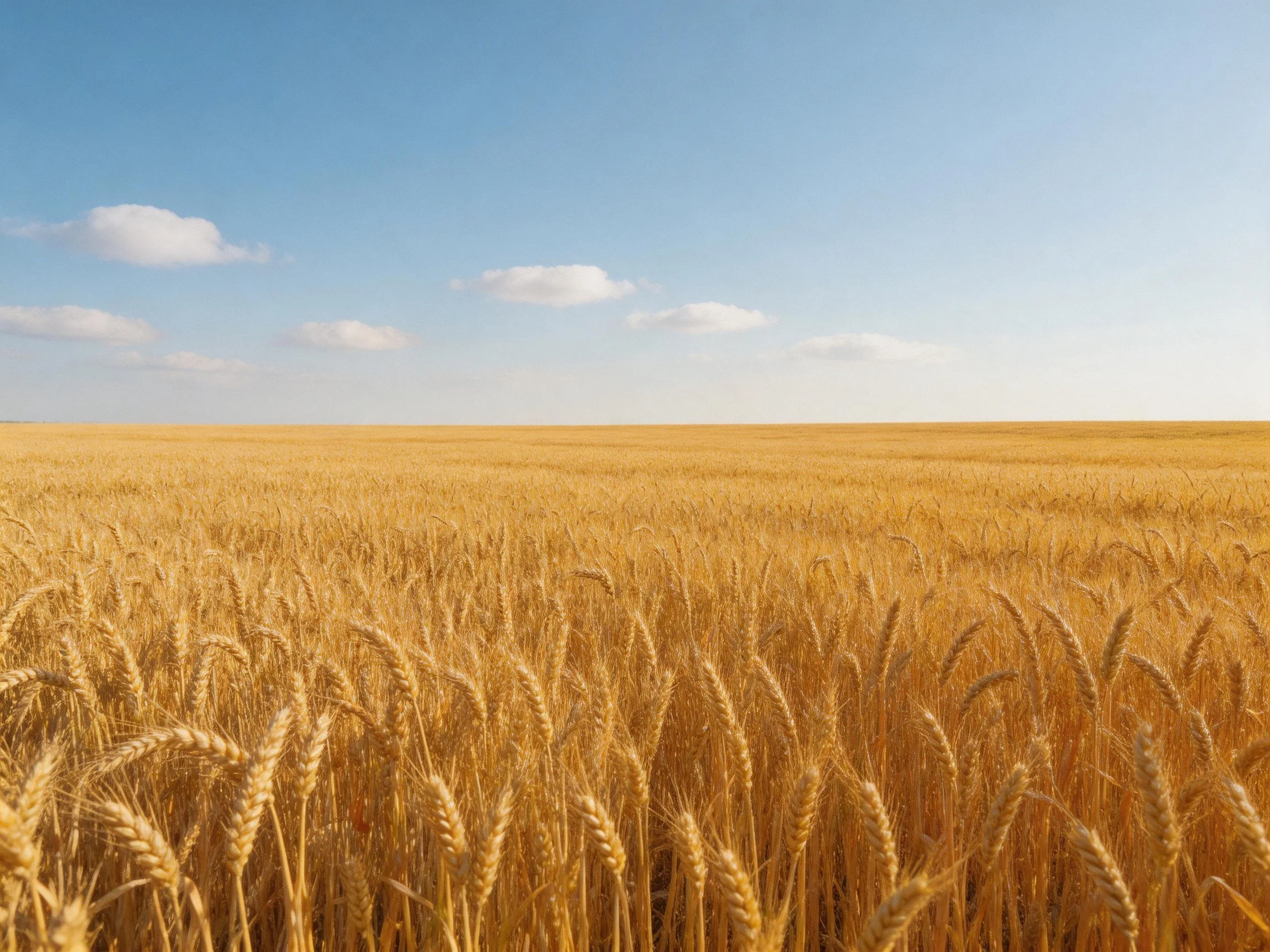 A vast golden wheat field beneath a clear blue sky