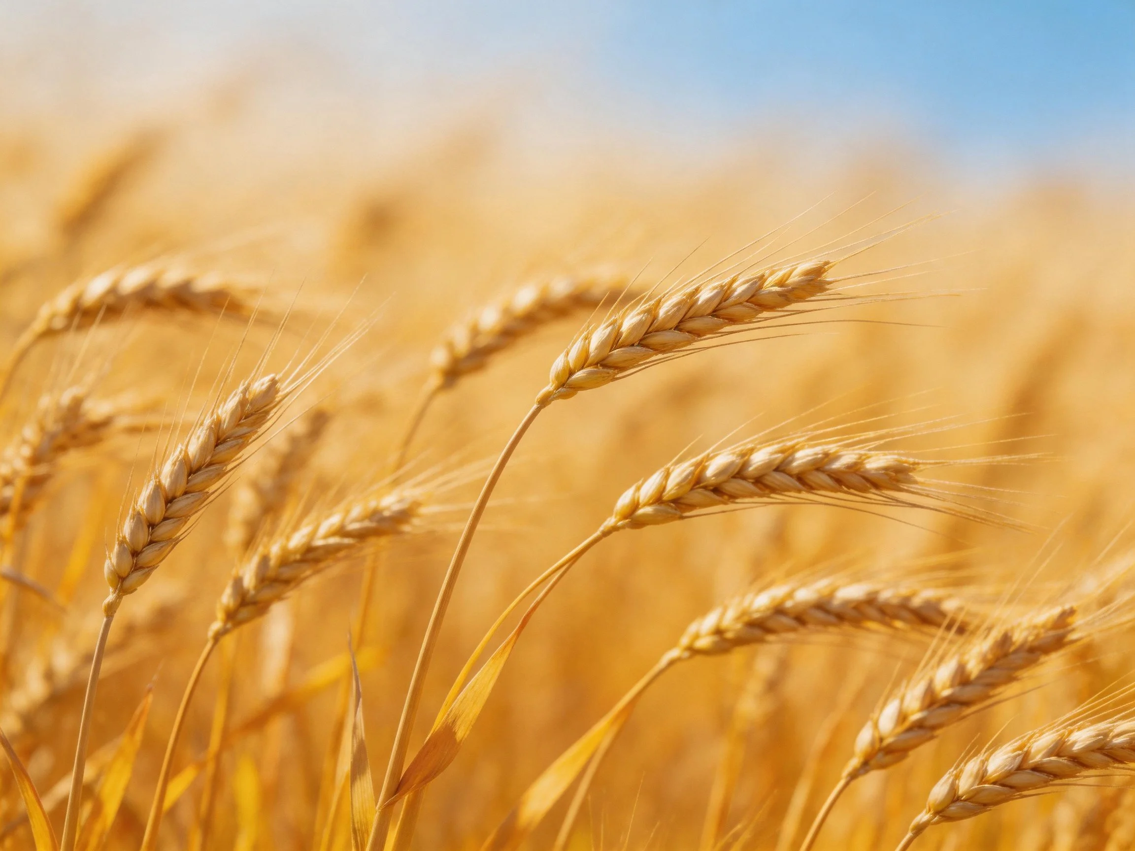 Abundant Golden Wheat Fields Under Bright Blue Sky