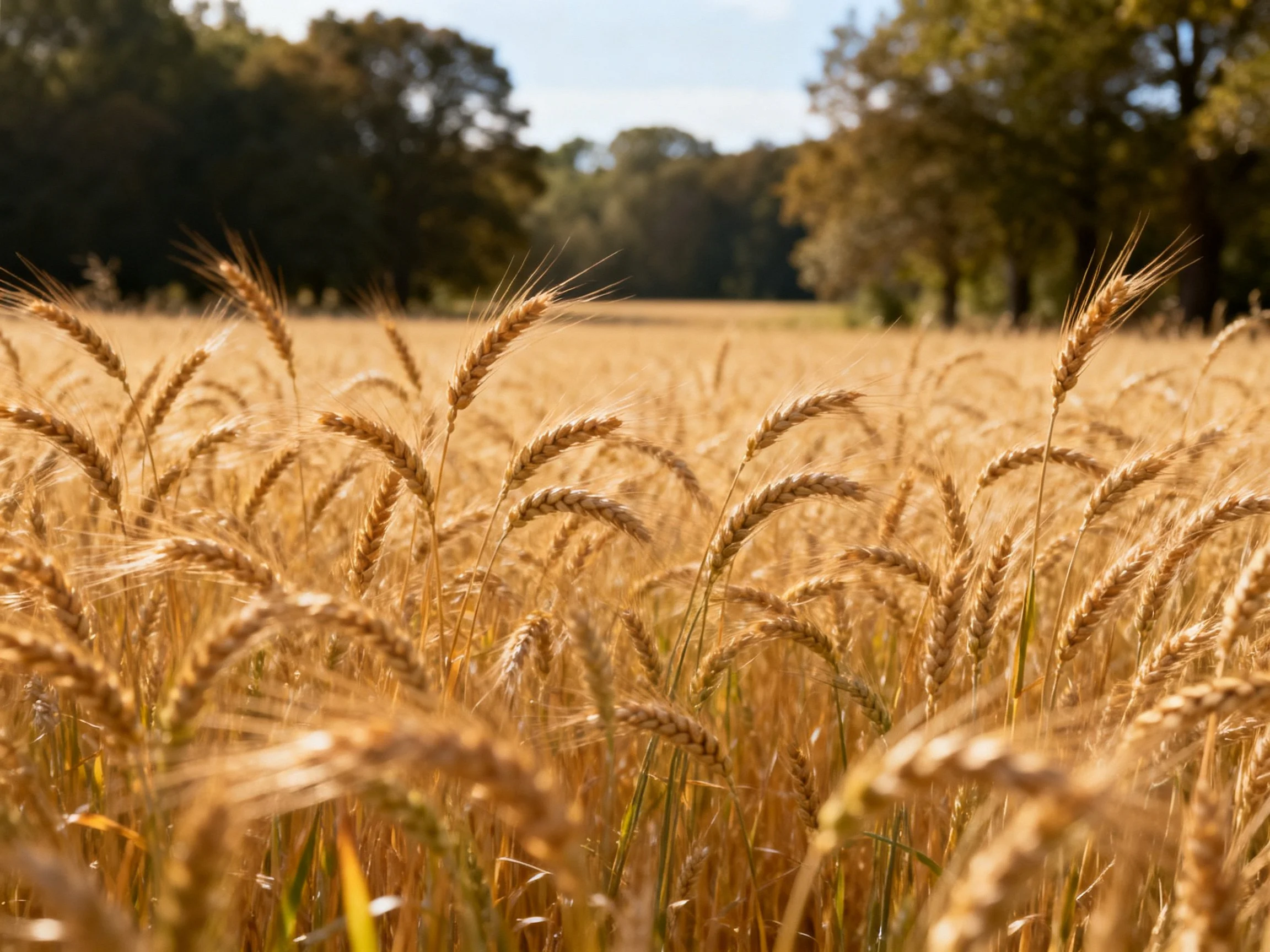Abundant golden wheat field near forest edge
