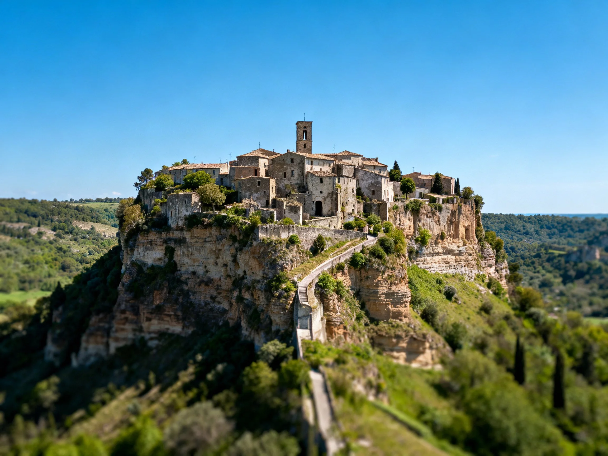 Ancient stone village atop a towering cliff