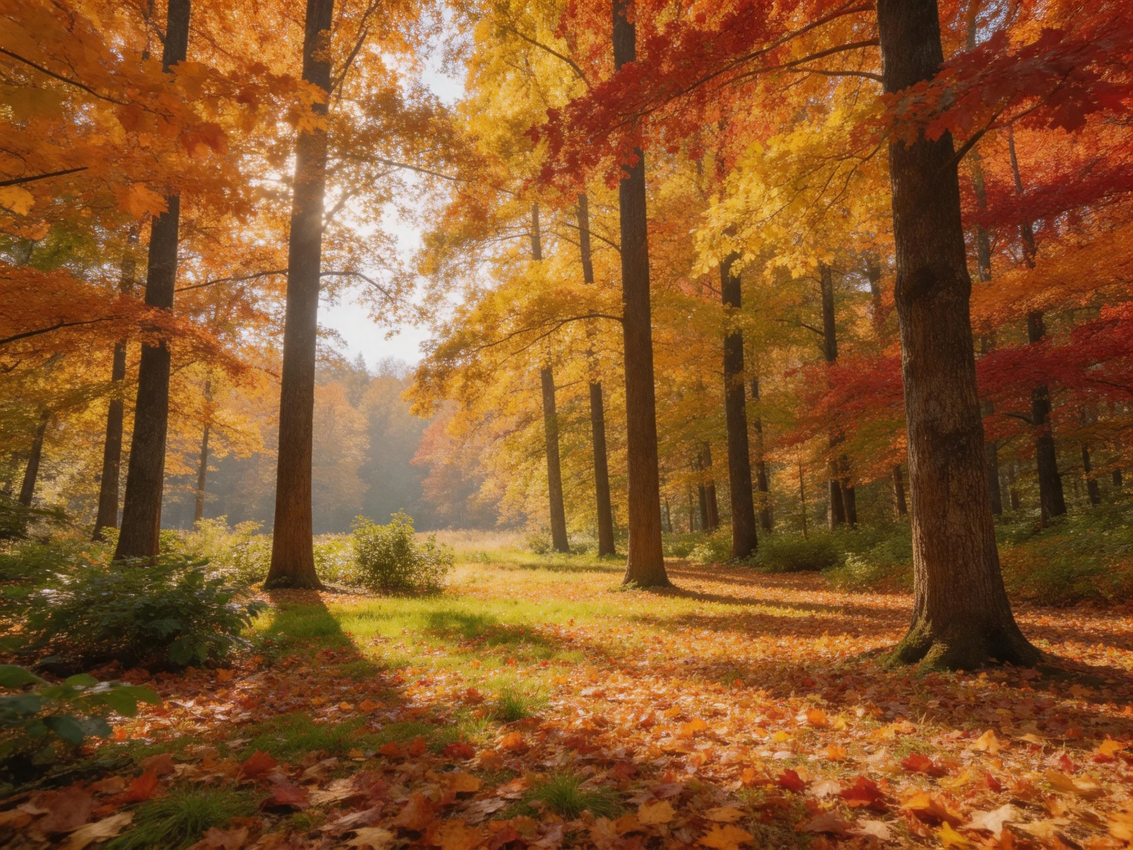 Autumn Forest with Tall Trees and Colorful Foliage