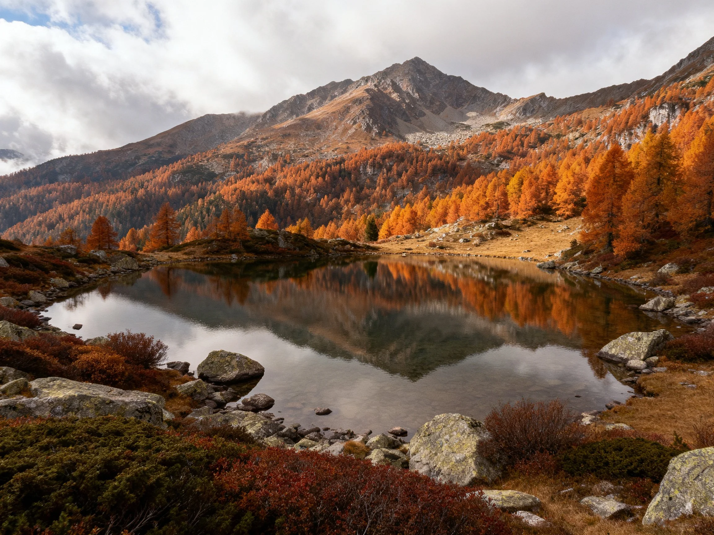 Autumn Mountain Lake Reflecting Golden Foliage