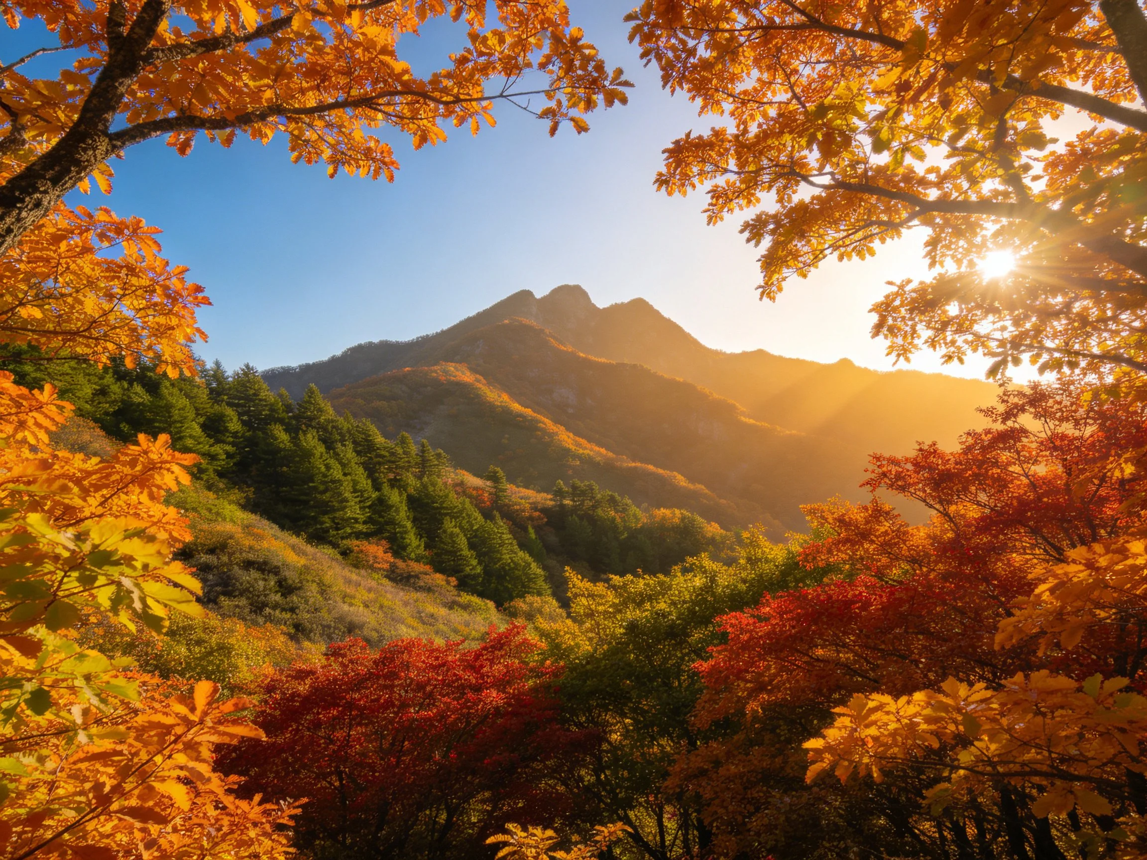 Autumn Mountain Valley With Vibrant Fall Foliage