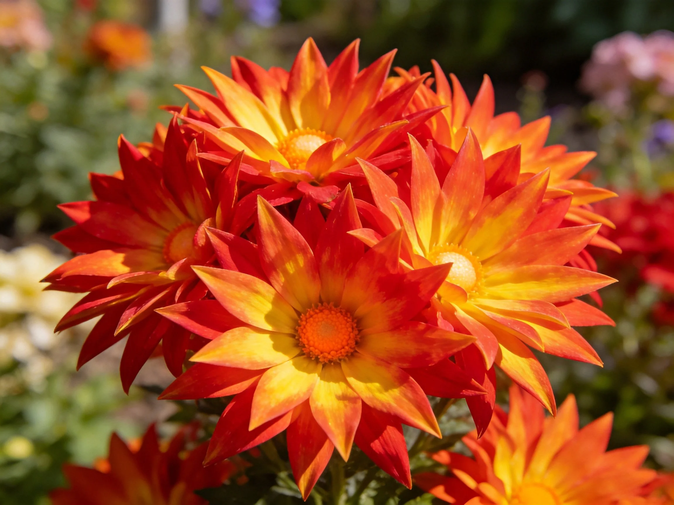 Brightly colored orange-yellow flowers with spiky petals clustered together