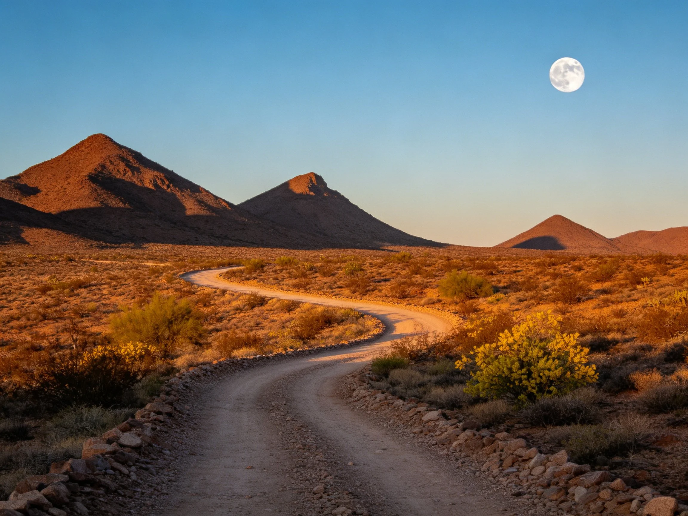 Desert Road Through Arid Landscape With Red Mountains