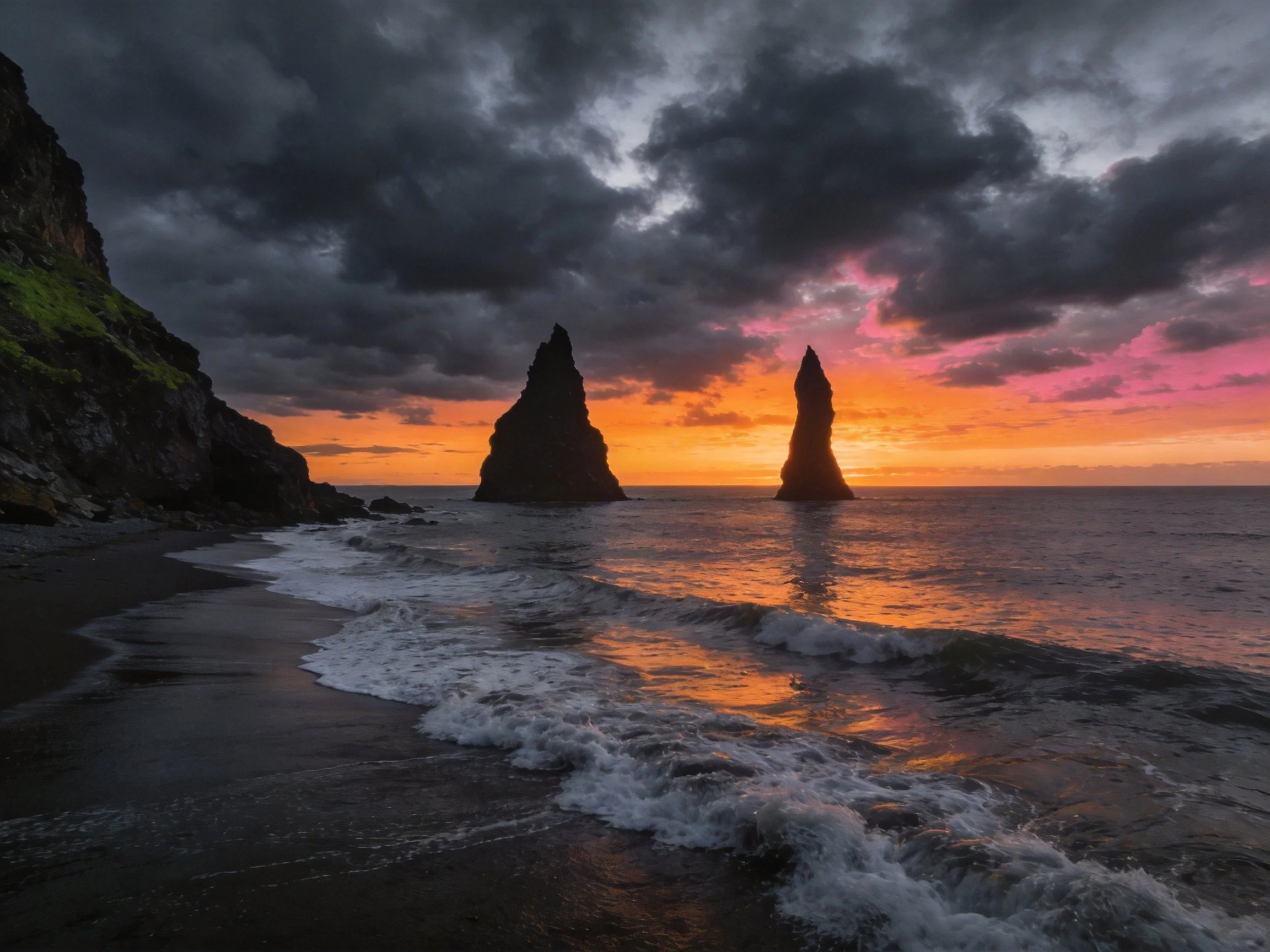 Dramatic Coastal Sunset with Two Sea Stacks