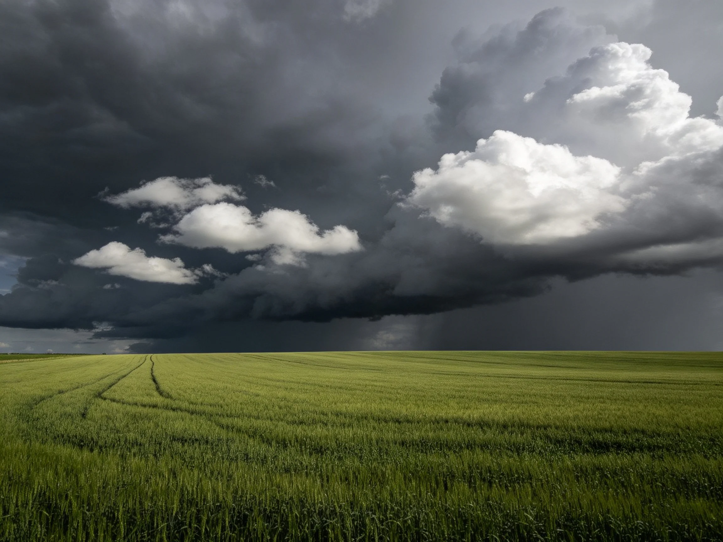 Dramatic Dark Storm Clouds Over Vast Green Farmland