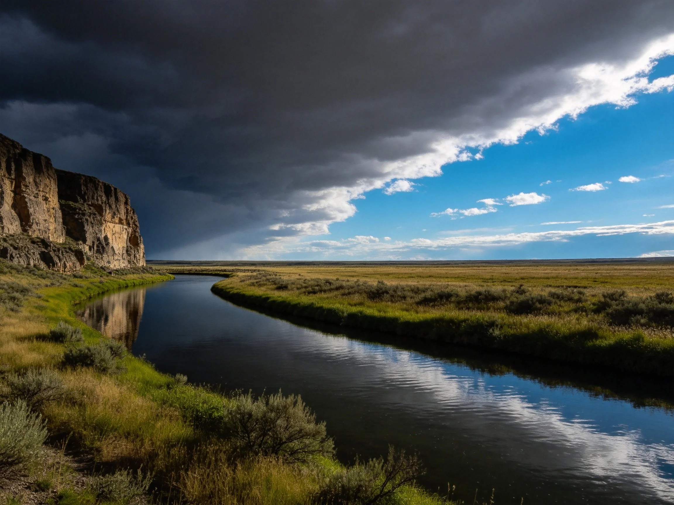 Dramatic Sky Over Cliffside River Landscape