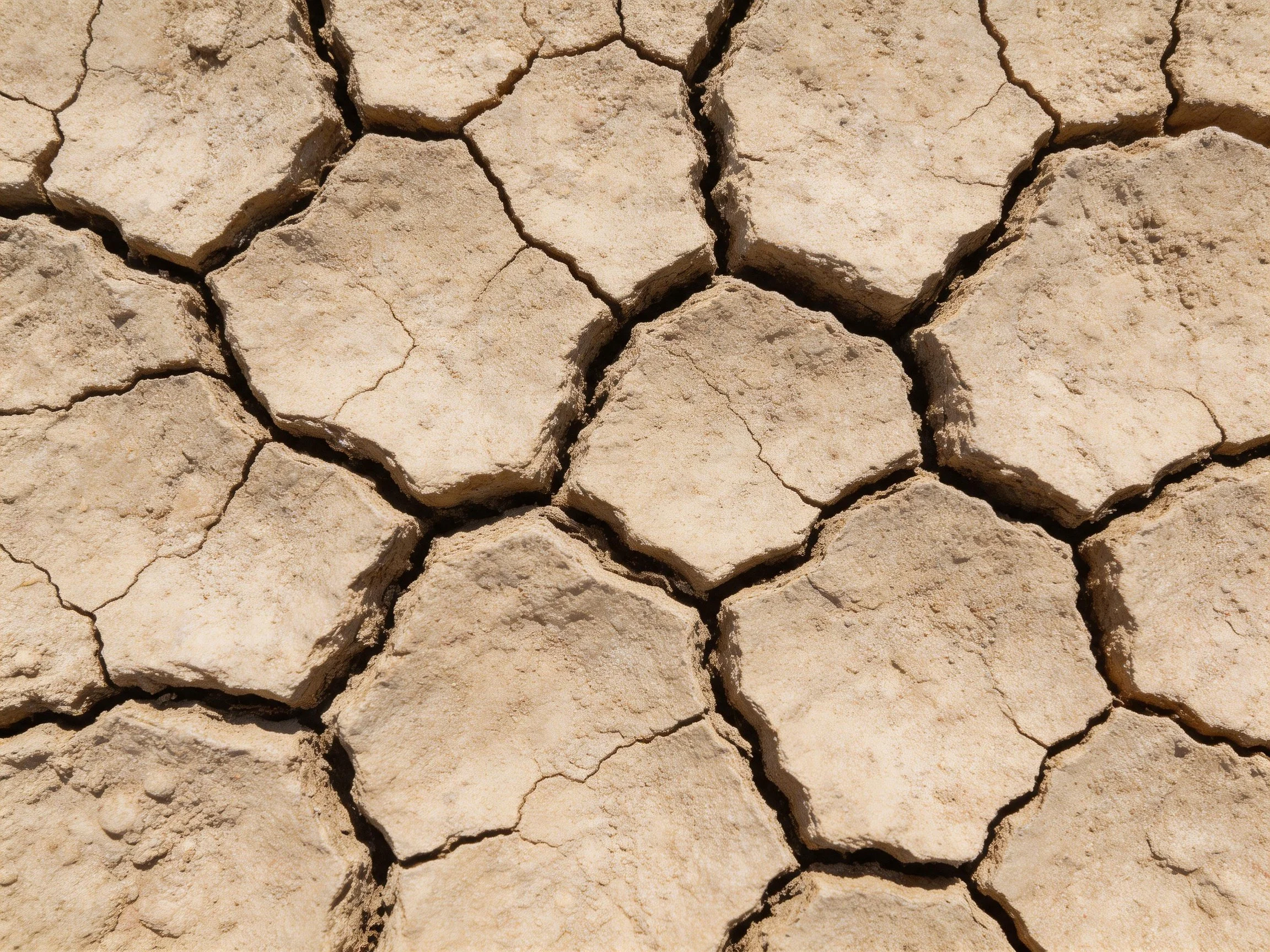 Dry cracked earth showing polygonal mud crack formations
