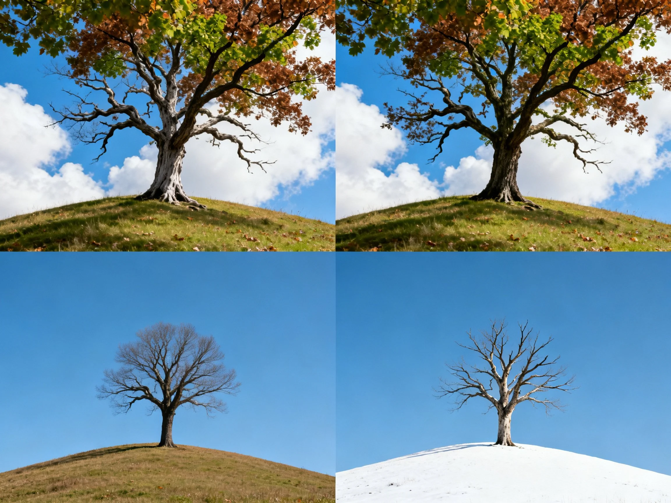 Four-season tree display with varied foliage and terrain