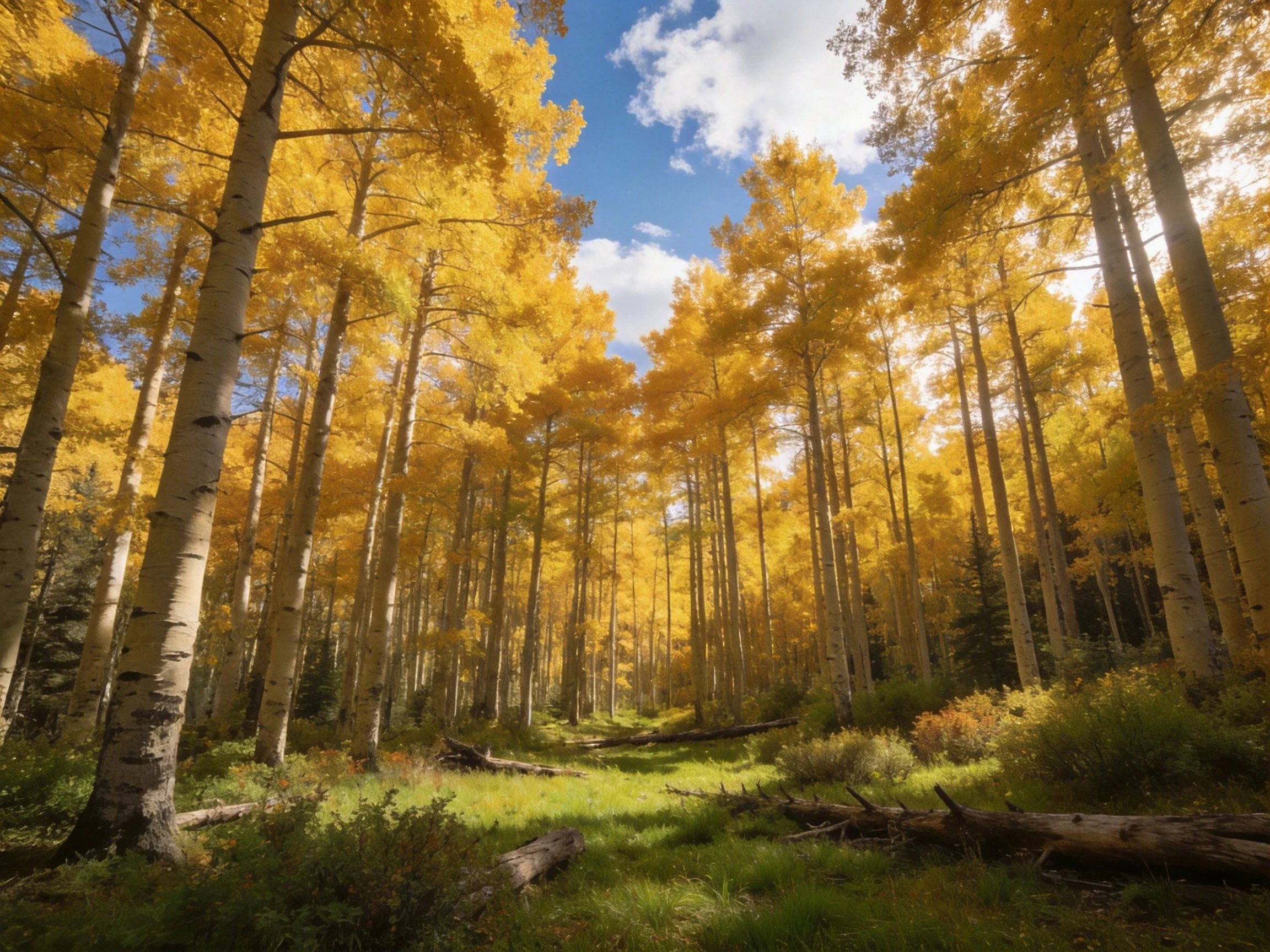 Golden Aspens Fill a Sunlit Forest Pathway