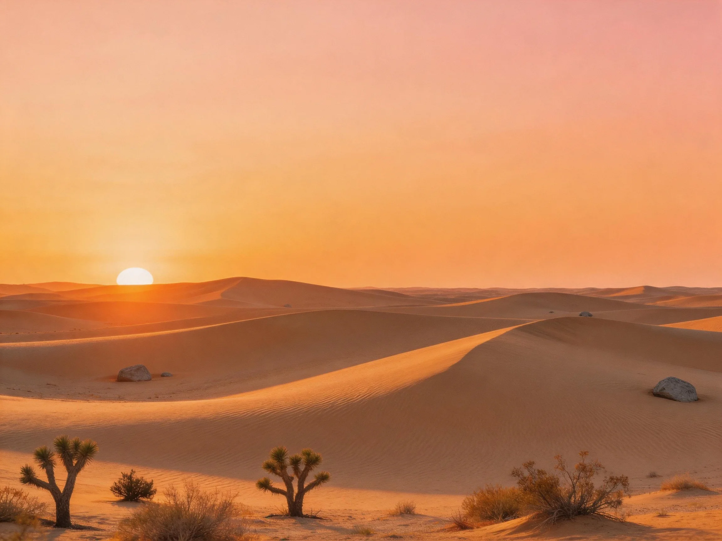 Golden Desert Dunes Under Sunset with Orange Sky