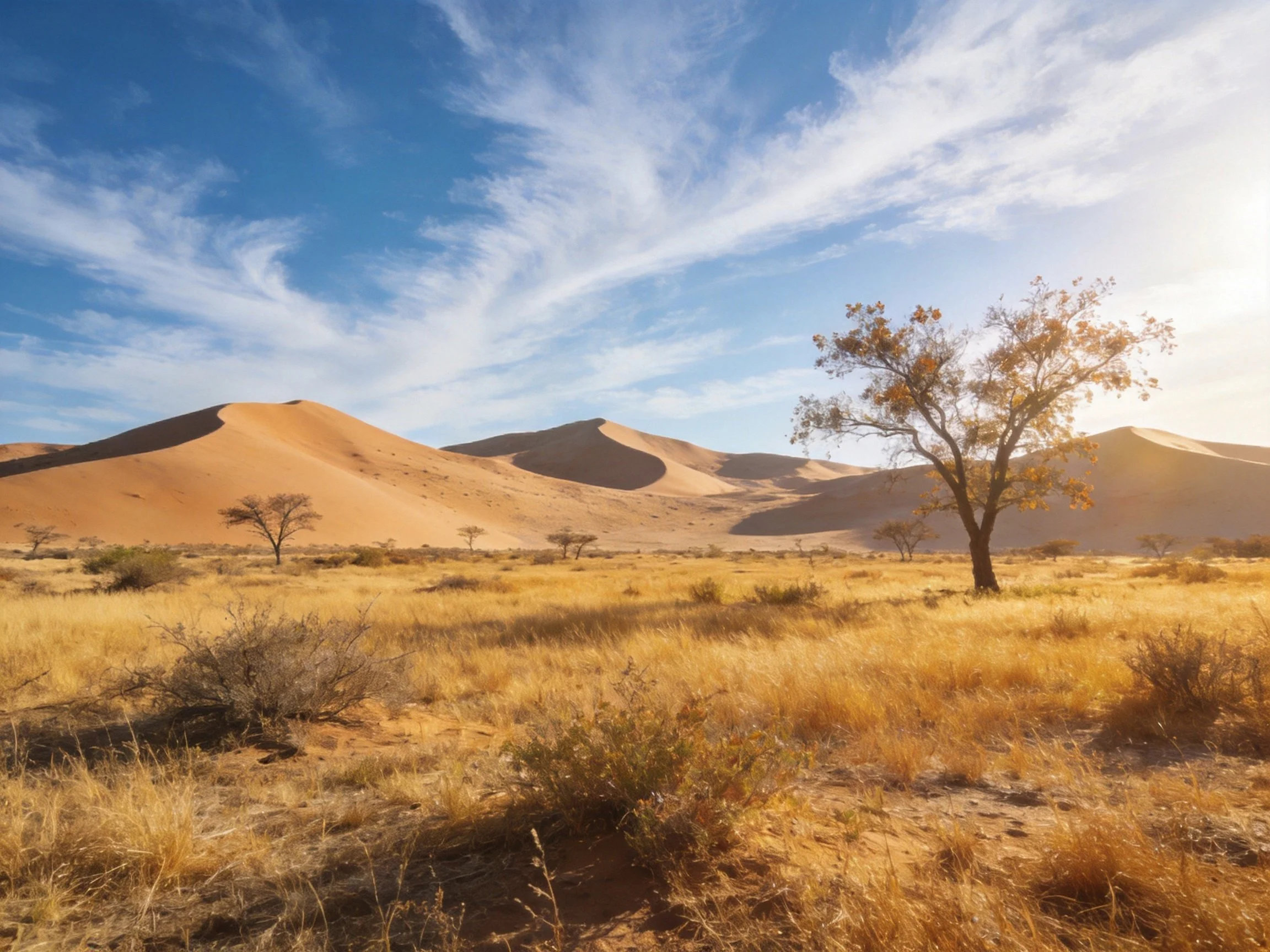 Golden Desert Sand Dunes with Sparse Vegetation