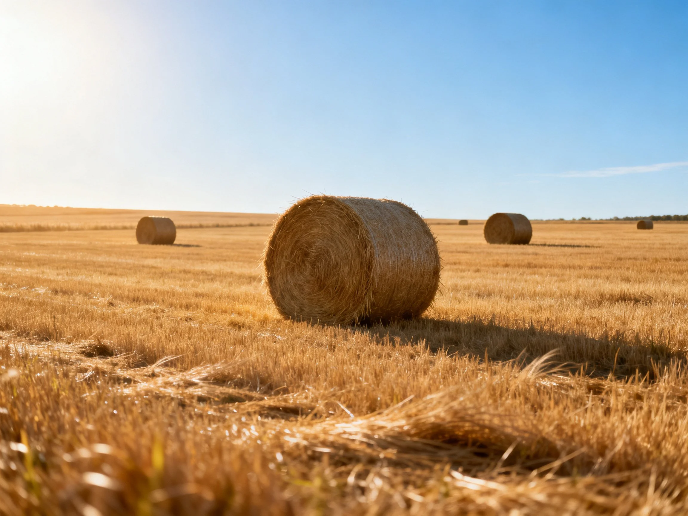 Golden Hay Bales in a Sunlit Agricultural Field