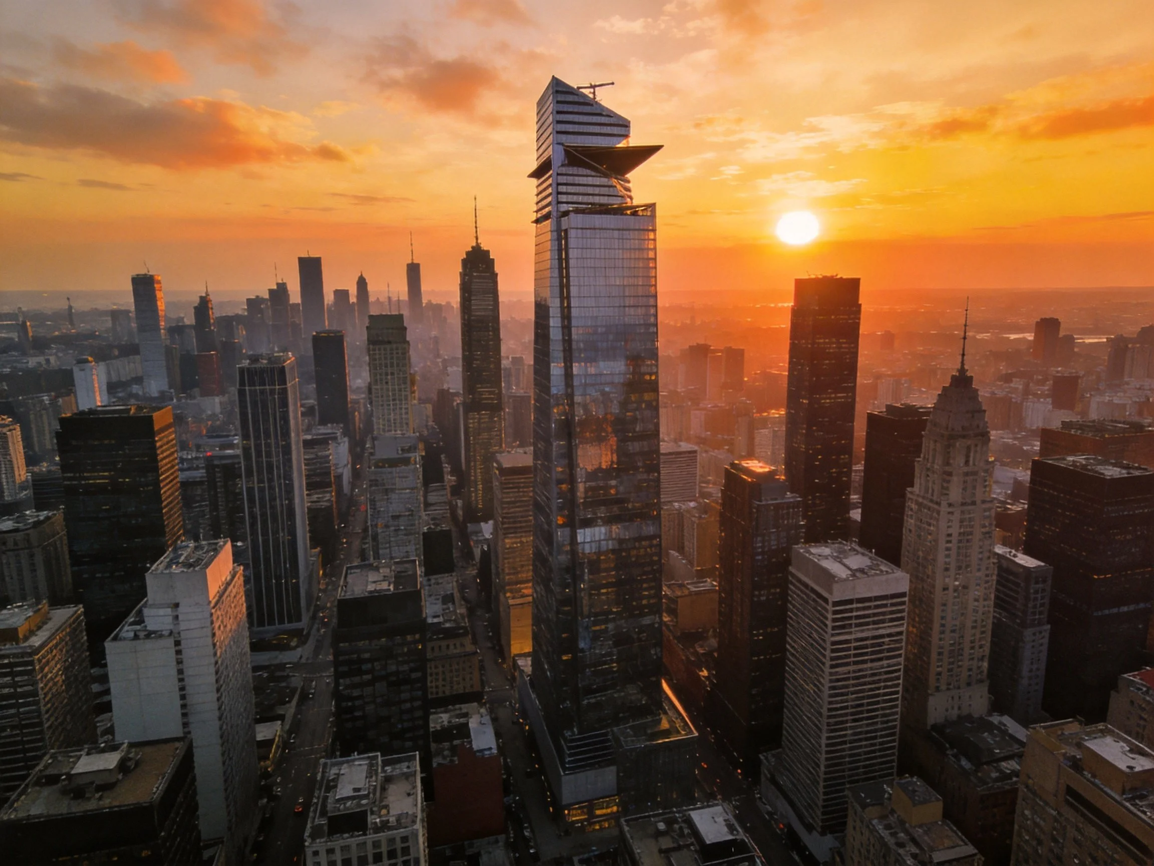 Golden Hour Illuminates Skyscraper-Dense Metropolis