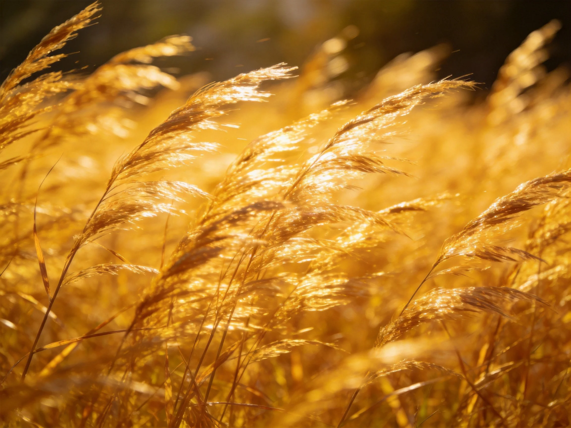 Golden grasses bathed in warm sunlight