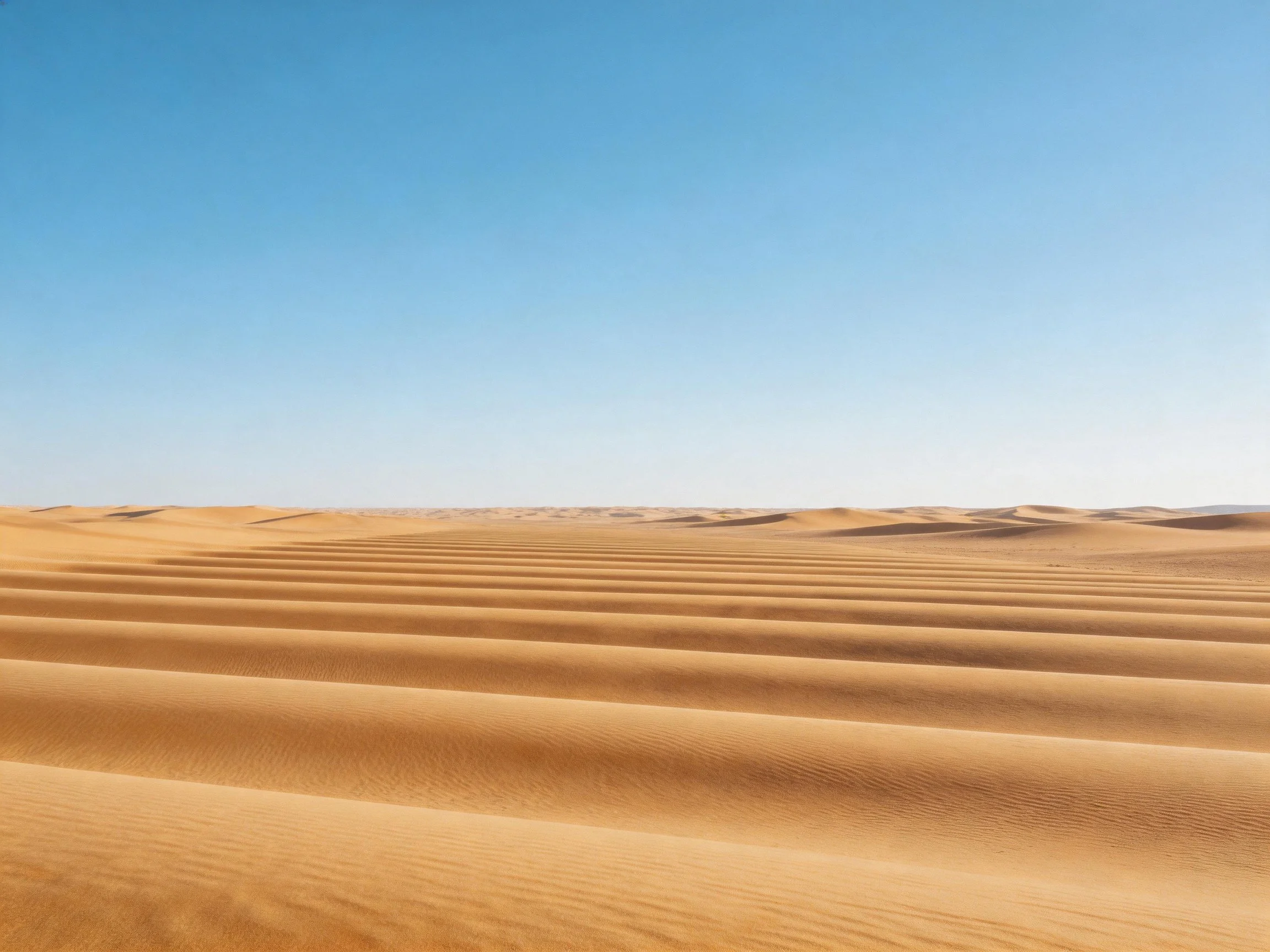 Golden sand dunes stretching into a clear blue sky