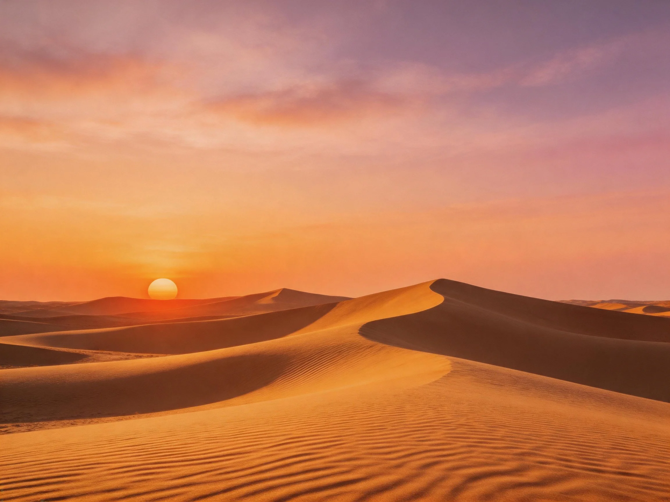 Golden sand dunes under vibrant sunset sky