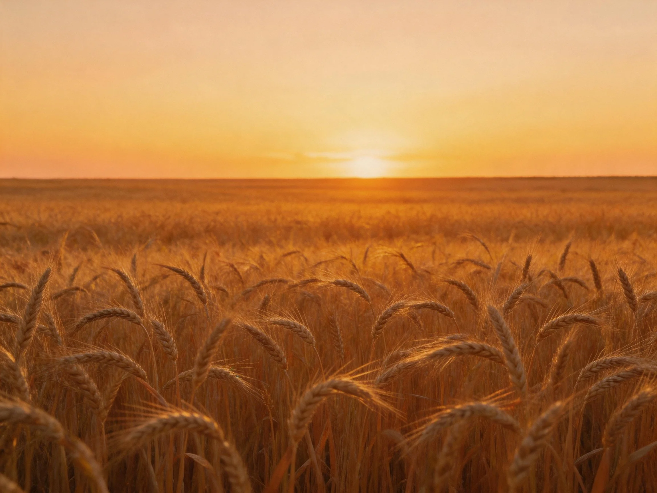 Golden wheat field bathed in warm sunset glow