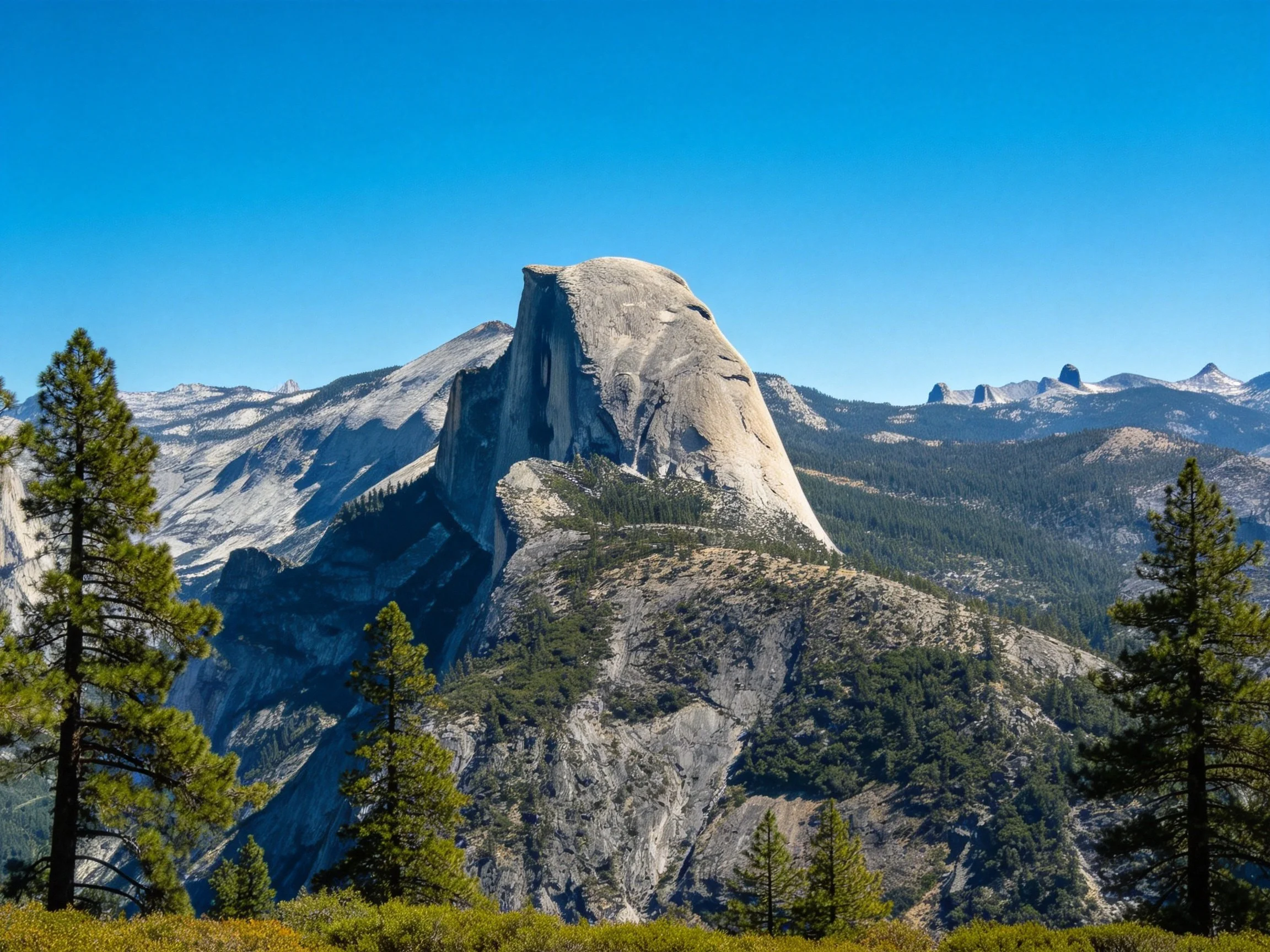 Half Dome in Yosemite with granite formations
