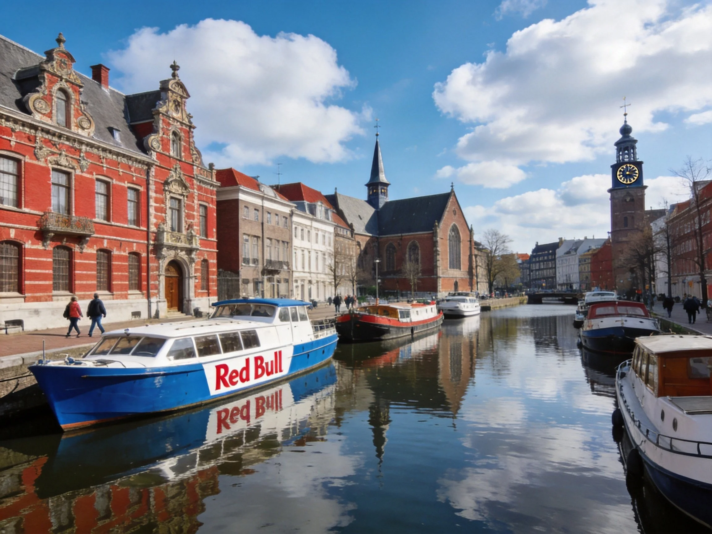 Historic Canal with Colorful Buildings and Docked Boats