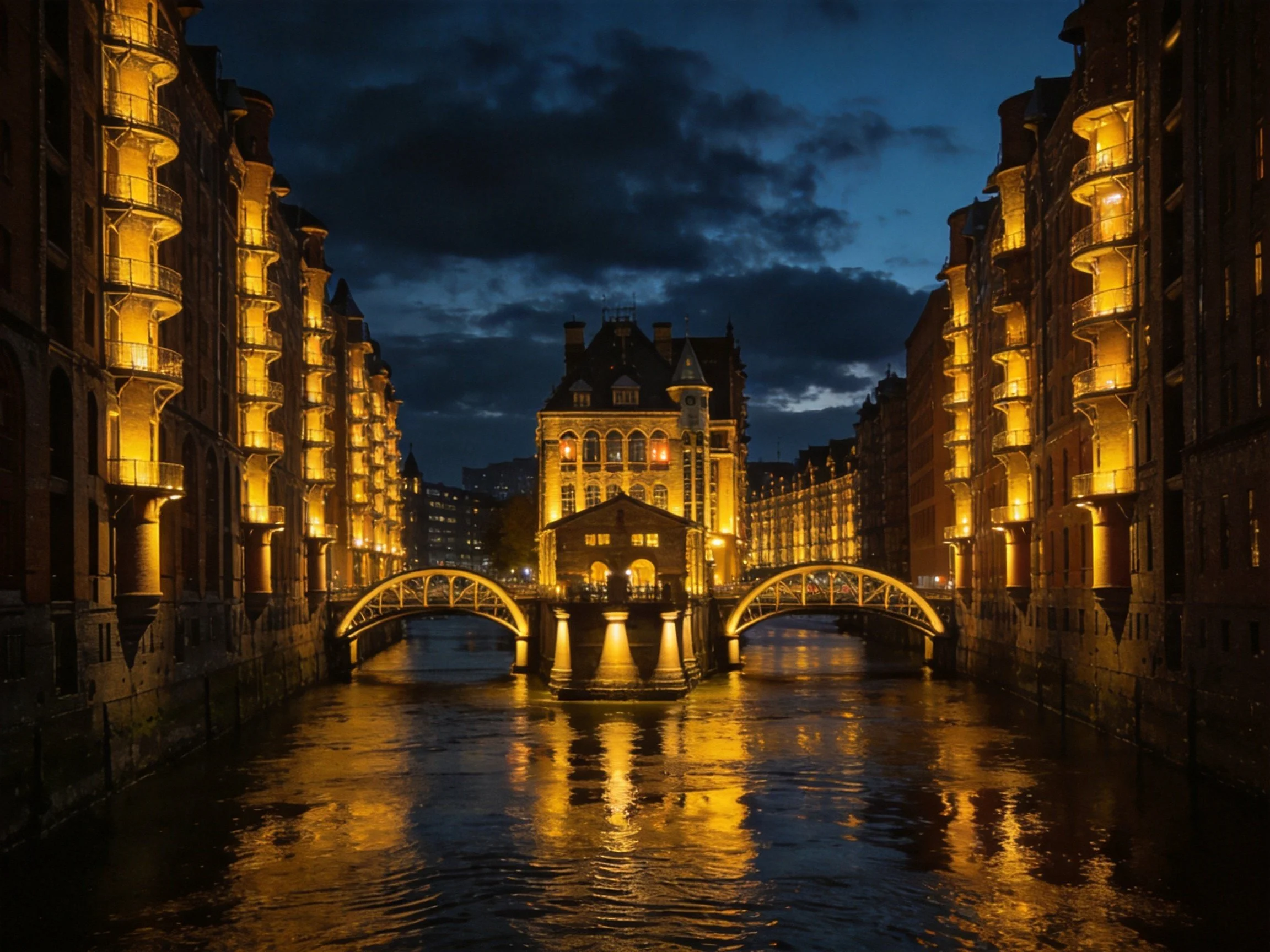 Historic Warehouse District with Golden Evening Lighting