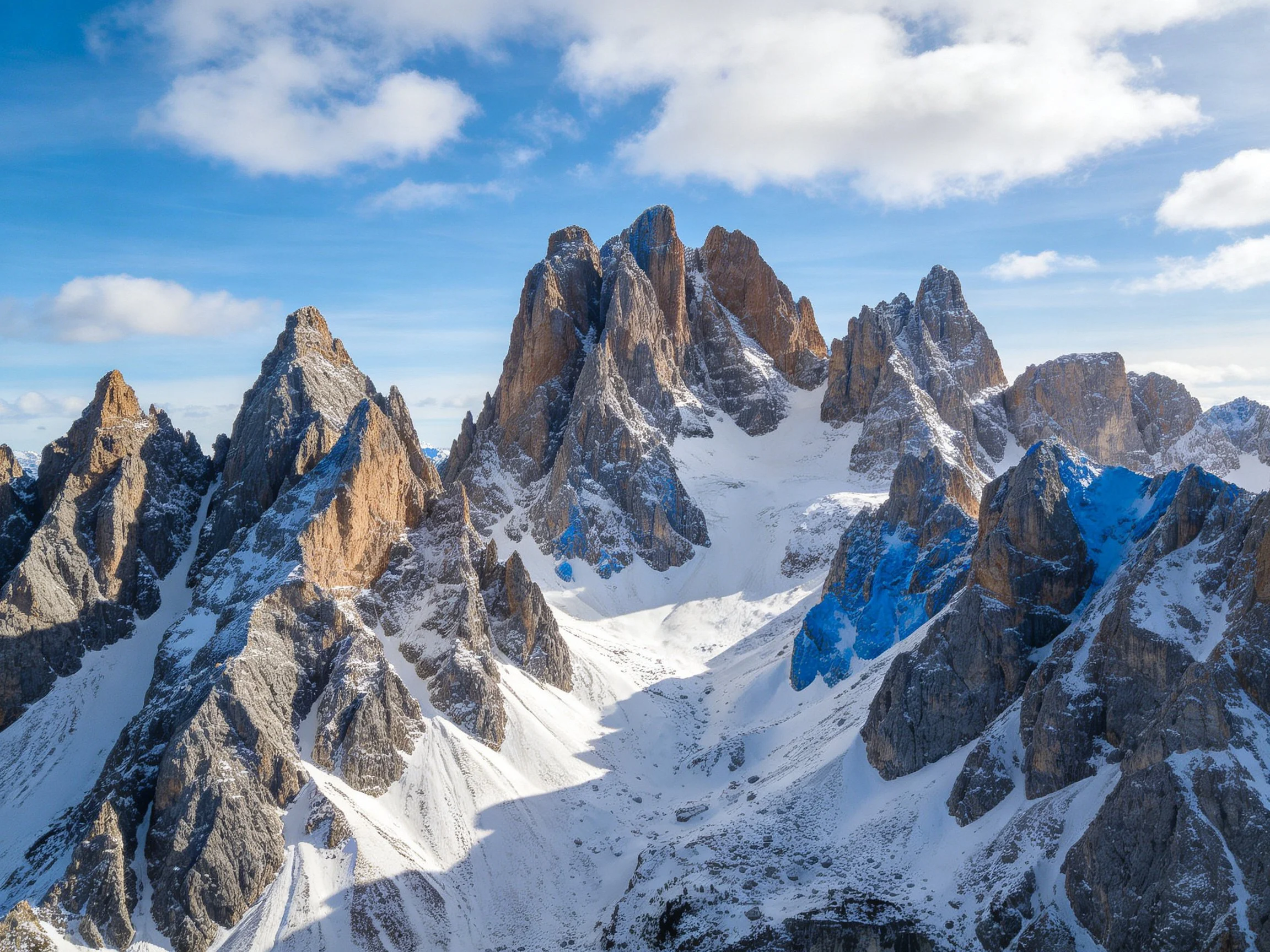 Jagged snow-capped mountain peaks against clear blue sky