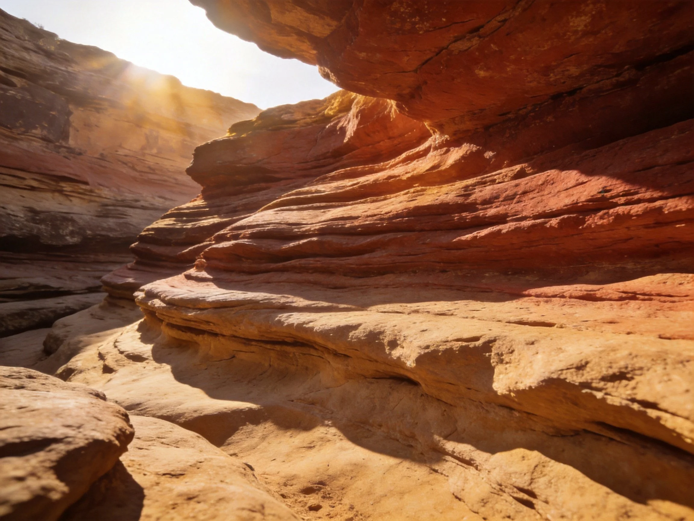 Layered Red Rock Formations in Sunlit Canyon