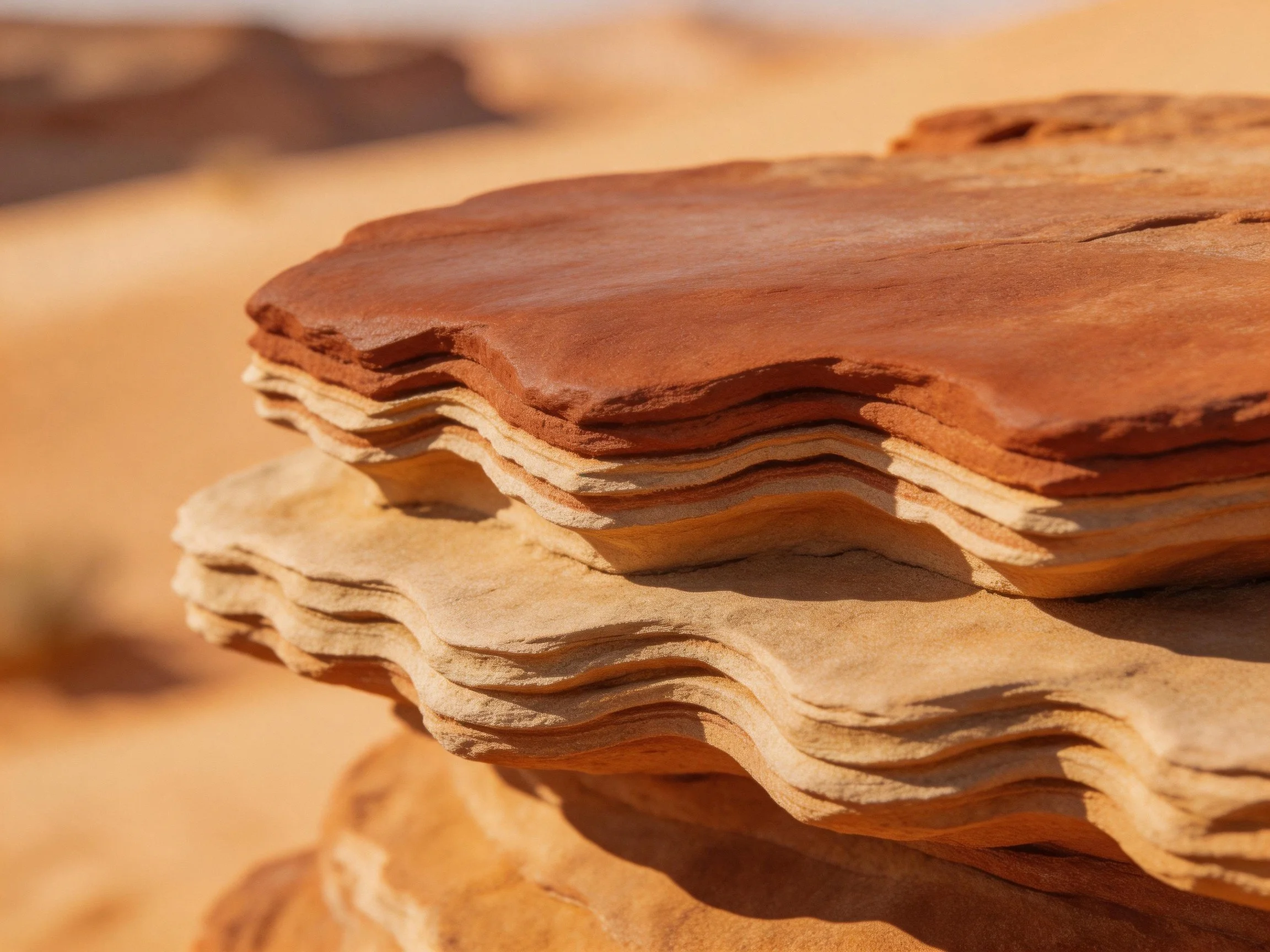 Layered Sandstone Formations in Arid Landscape with Vibrant Earth Tones