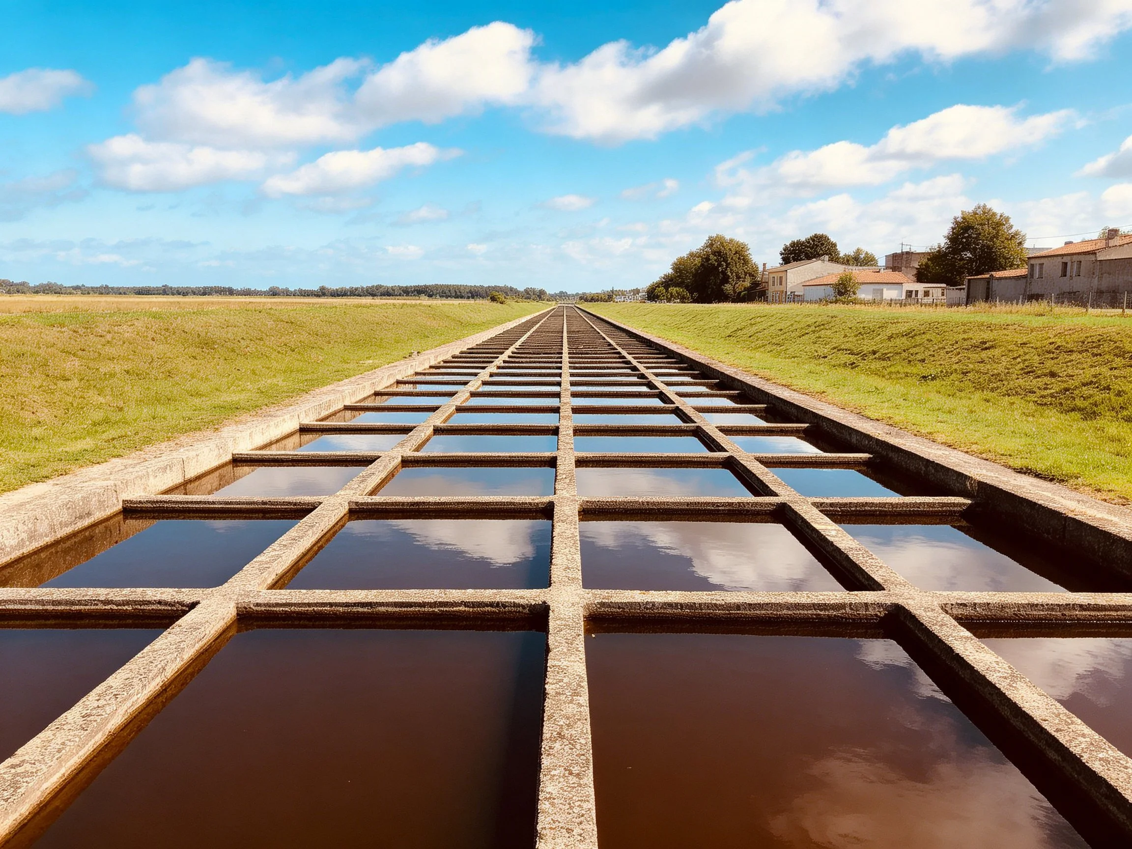 Long concrete water channel system with multiple rectangular sections