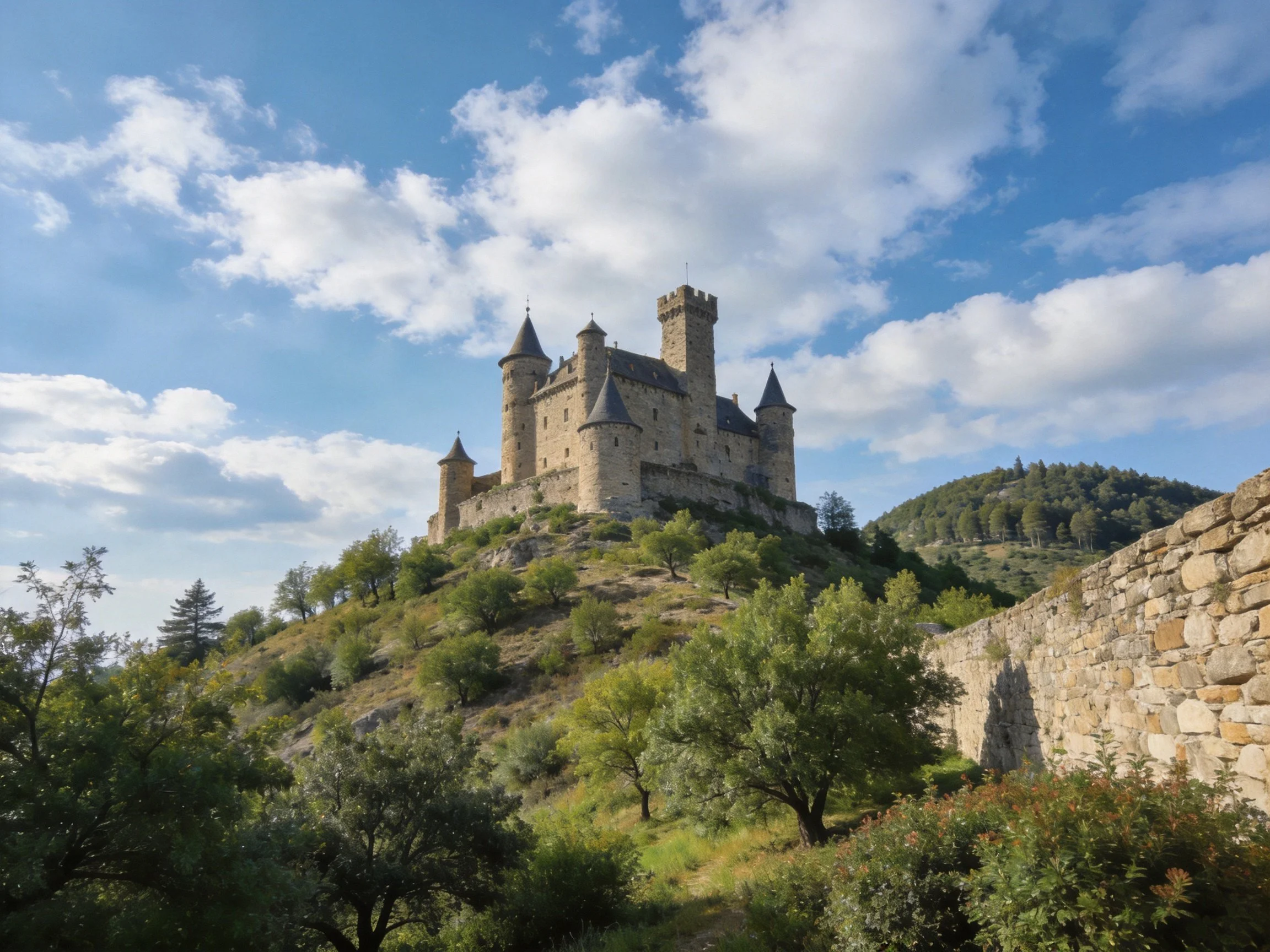Medieval Castle Perched on a Lush Green Hill