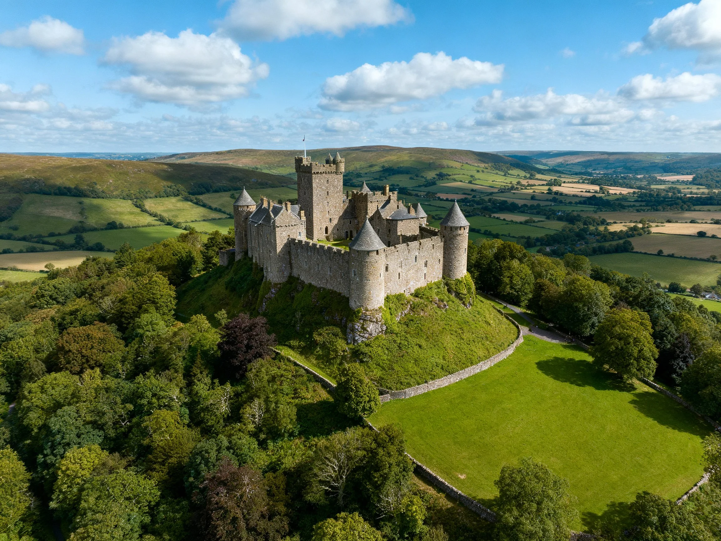 Medieval Castle Perched on a Lush Green Hilltop