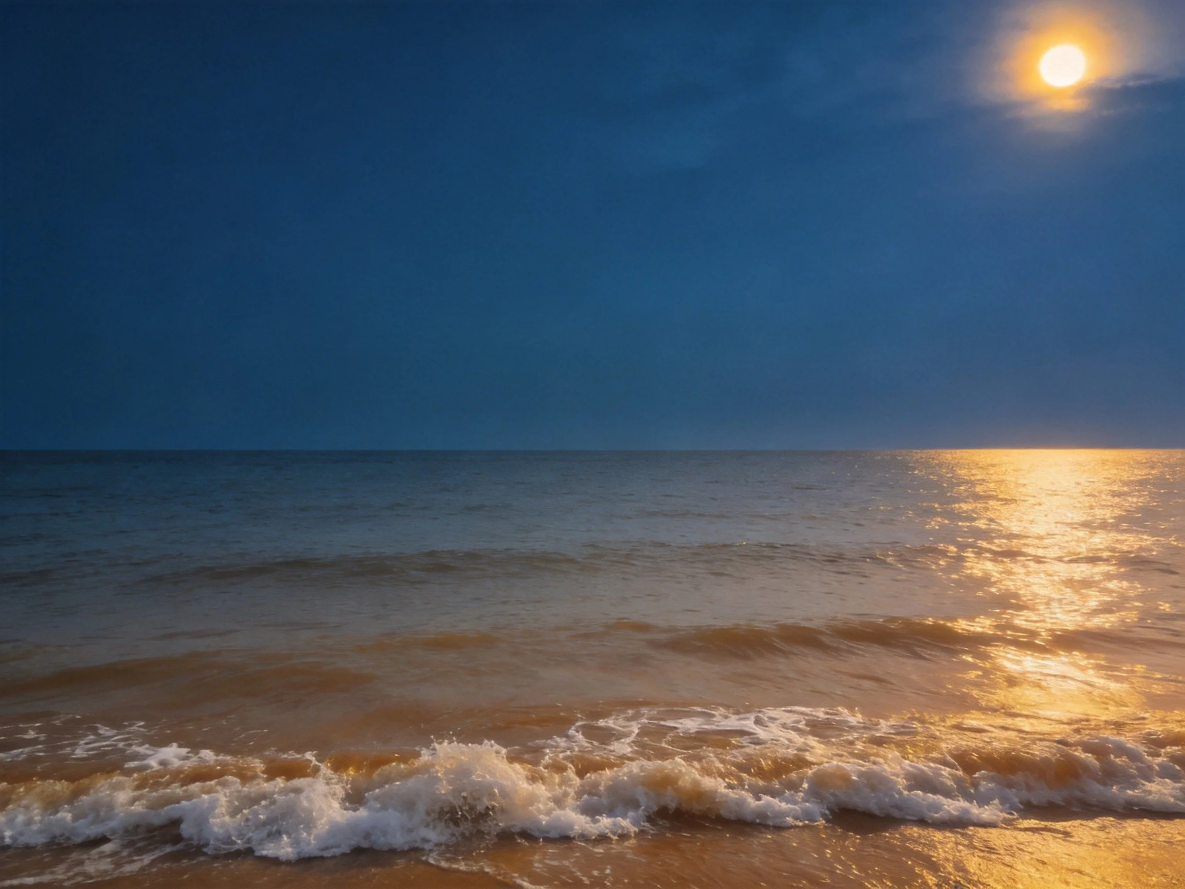 Moonlit Beach with Golden Ocean Waves