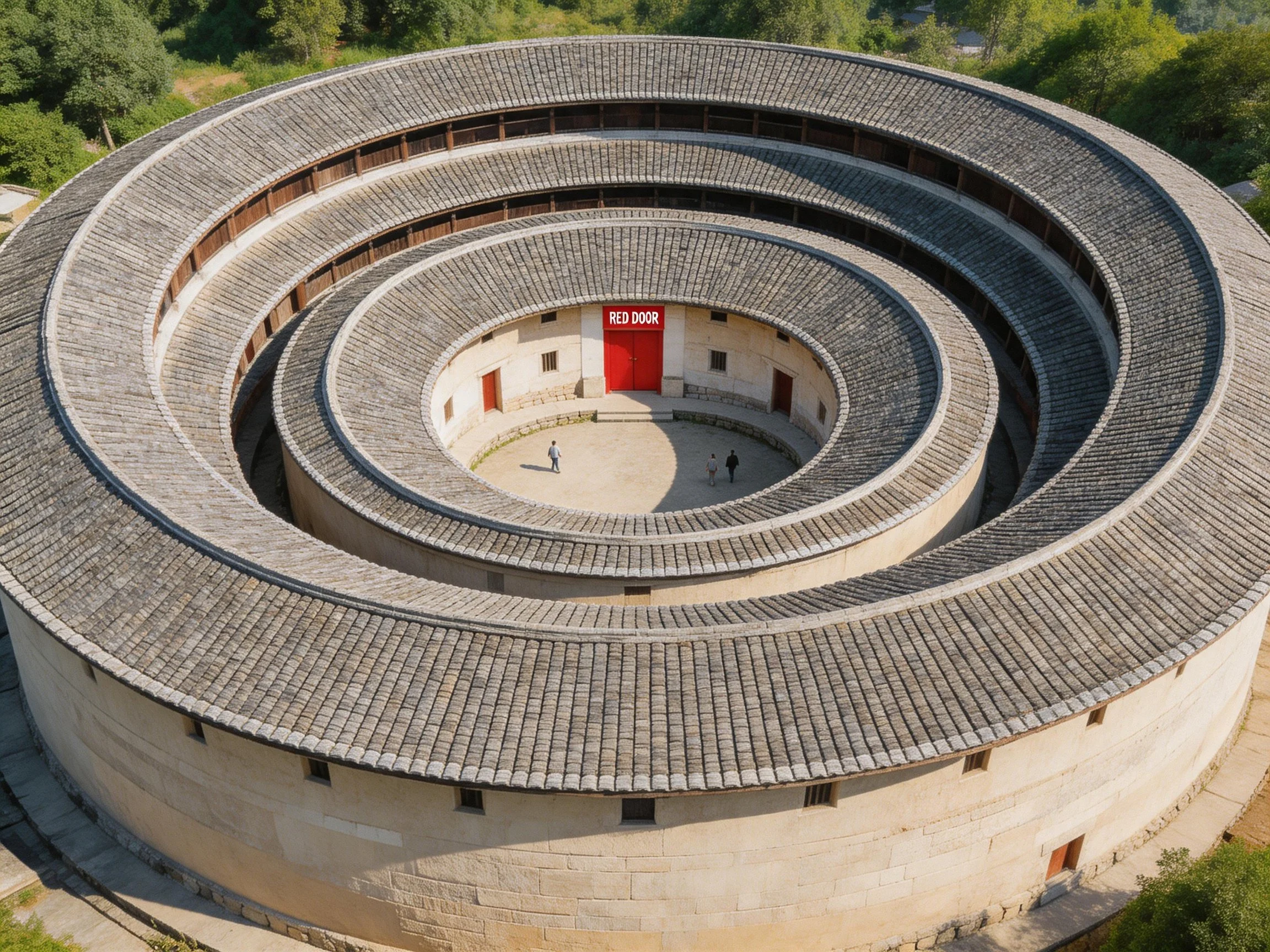 Multi-layered circular traditional dwelling with concentric stone rings