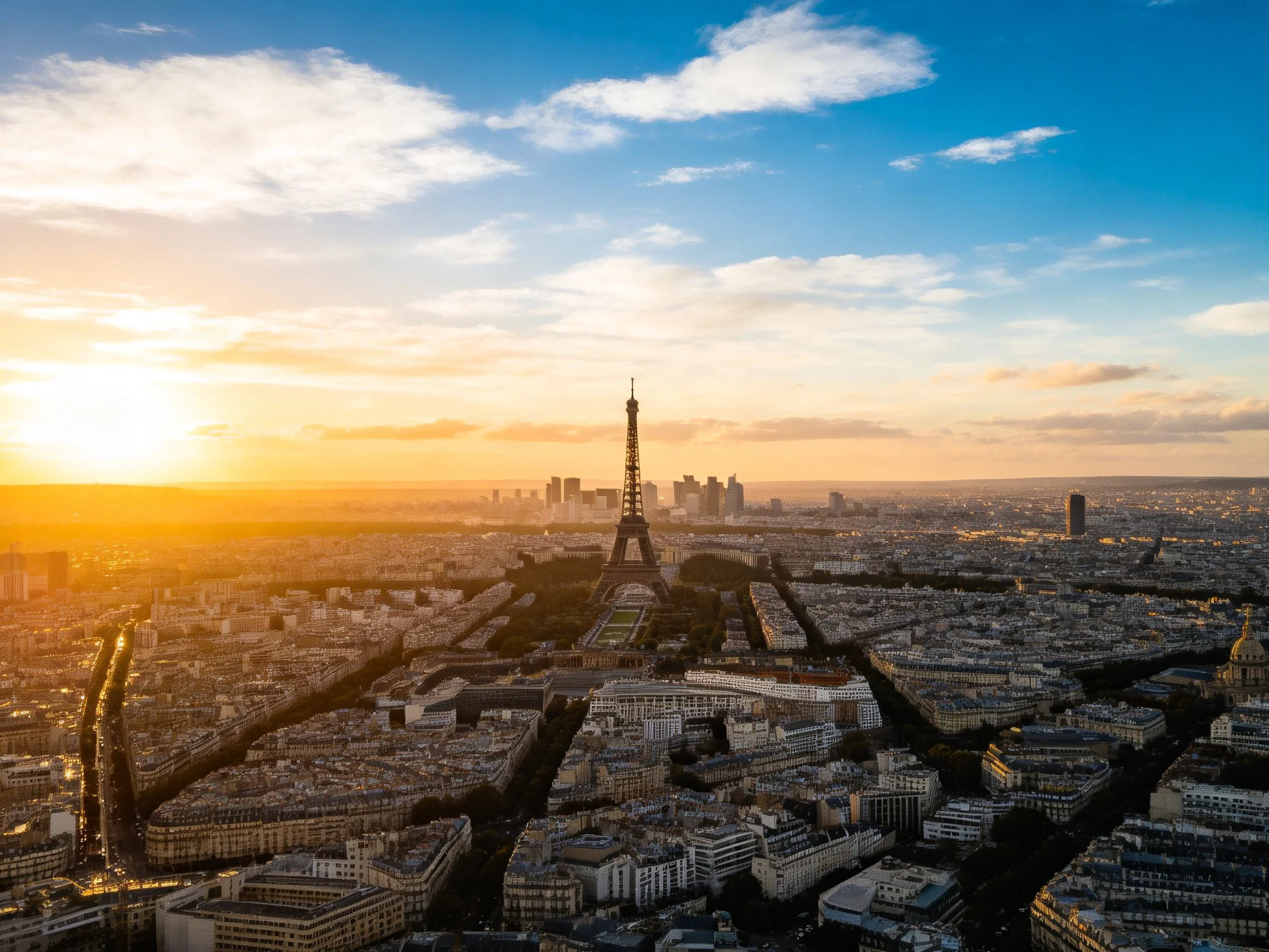 Paris Cityscape at Golden Hour with Eiffel Tower