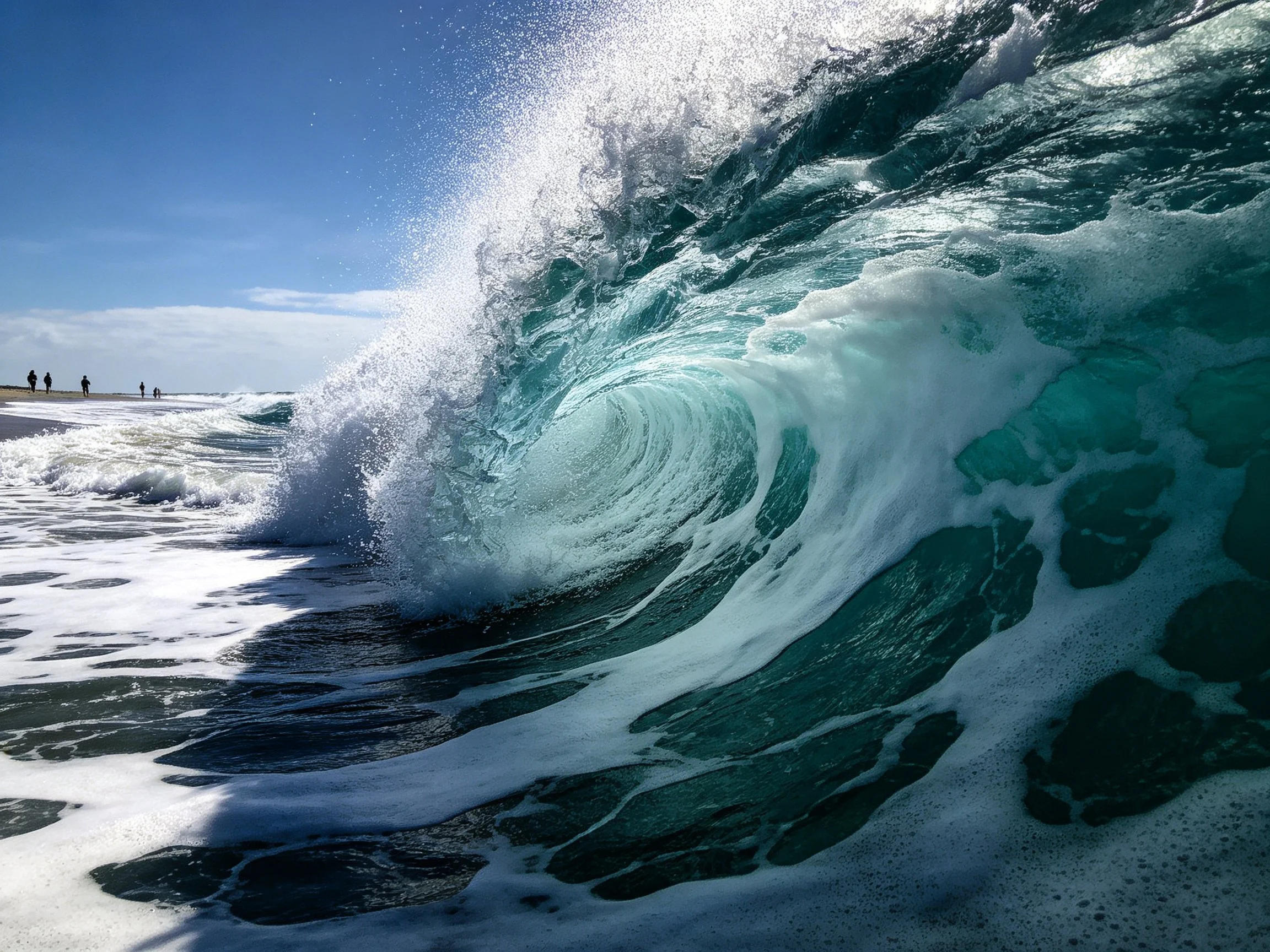 Powerful Turquoise Ocean Wave with White Foam