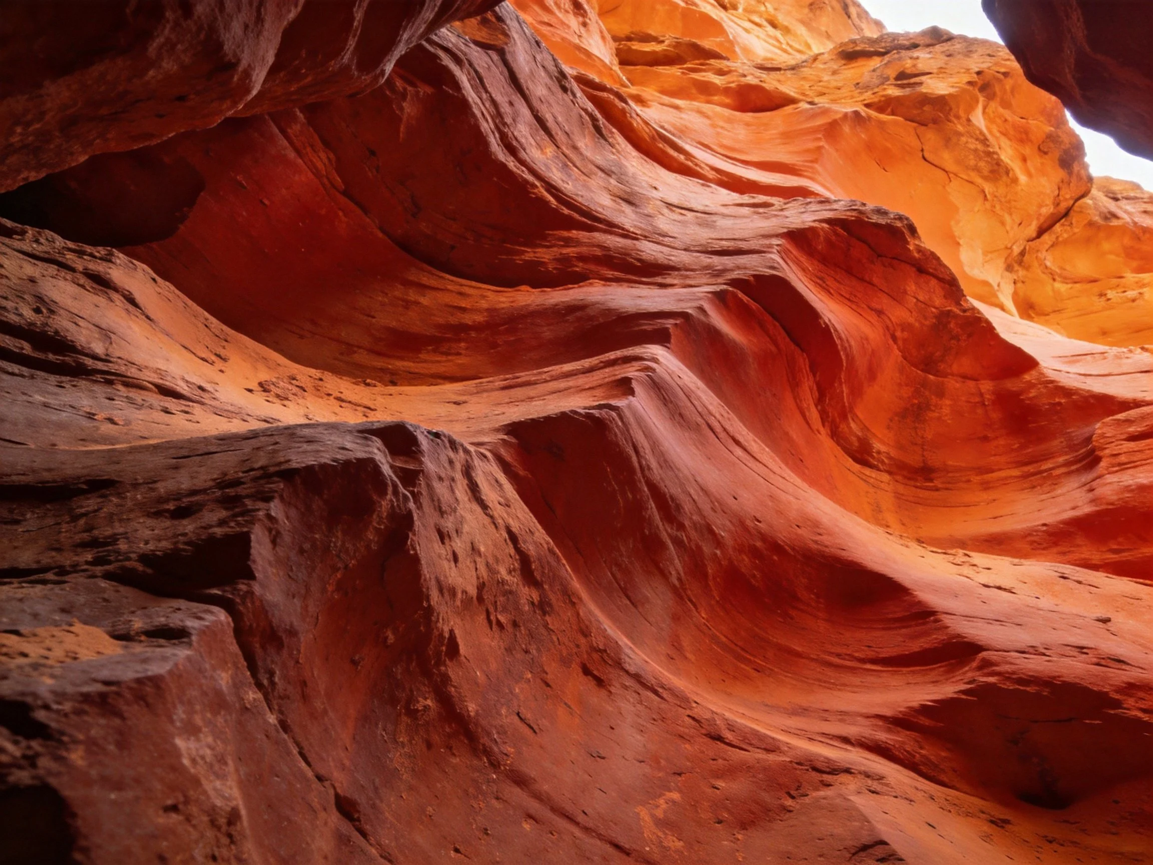 Richly hued sandstone canyon walls display vibrant orange-red patterns