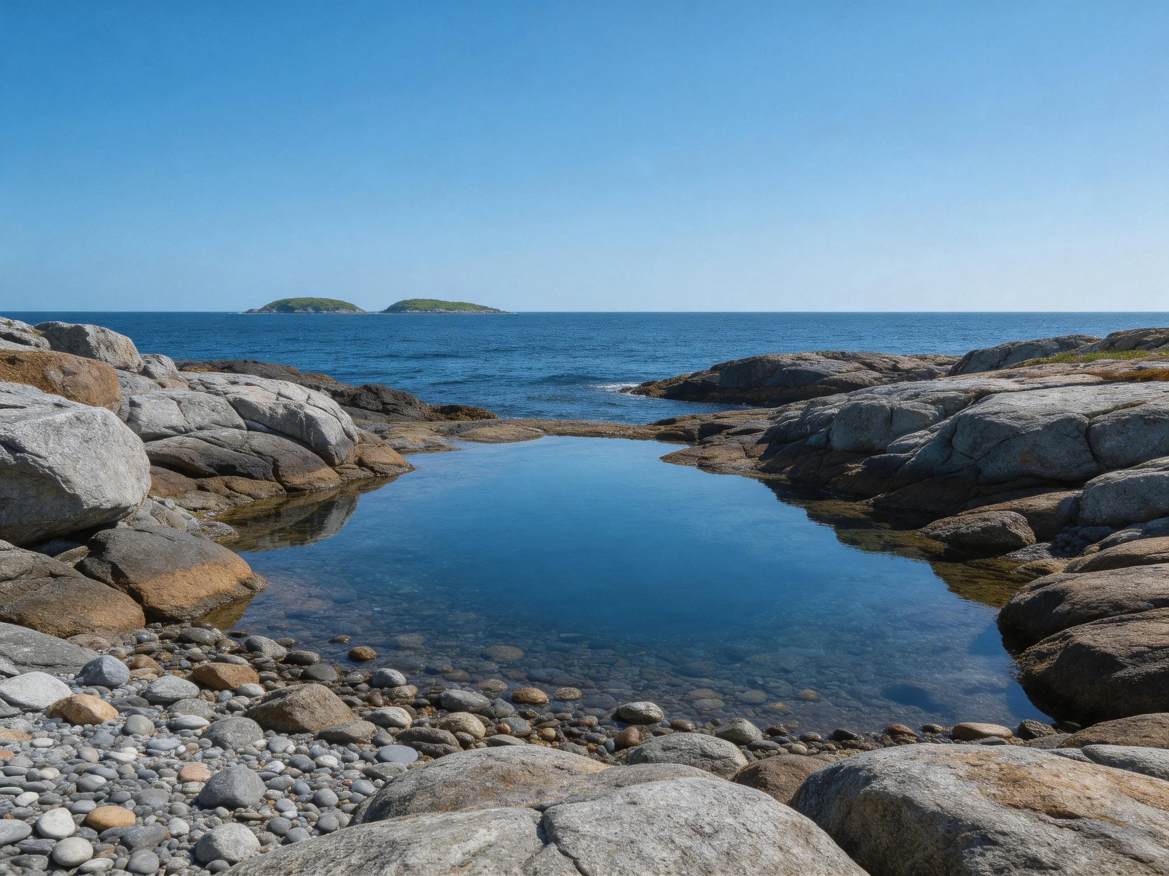 Rocky Coastal Landscape with Serene Tidal Pool and Deep Blue Ocean