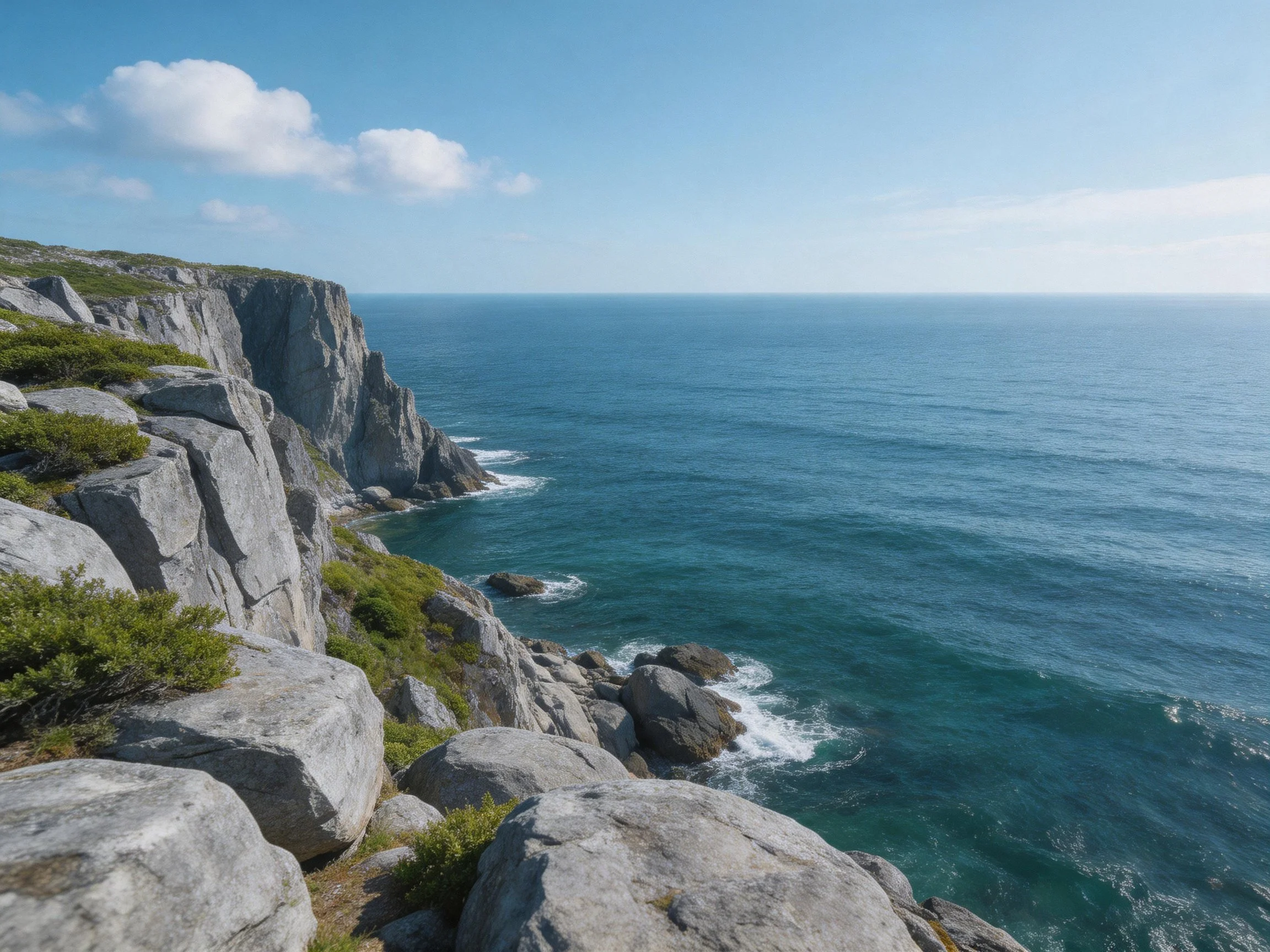 Rugged Coastal Cliffs Meet Turquoise Ocean Under Clear Sky
