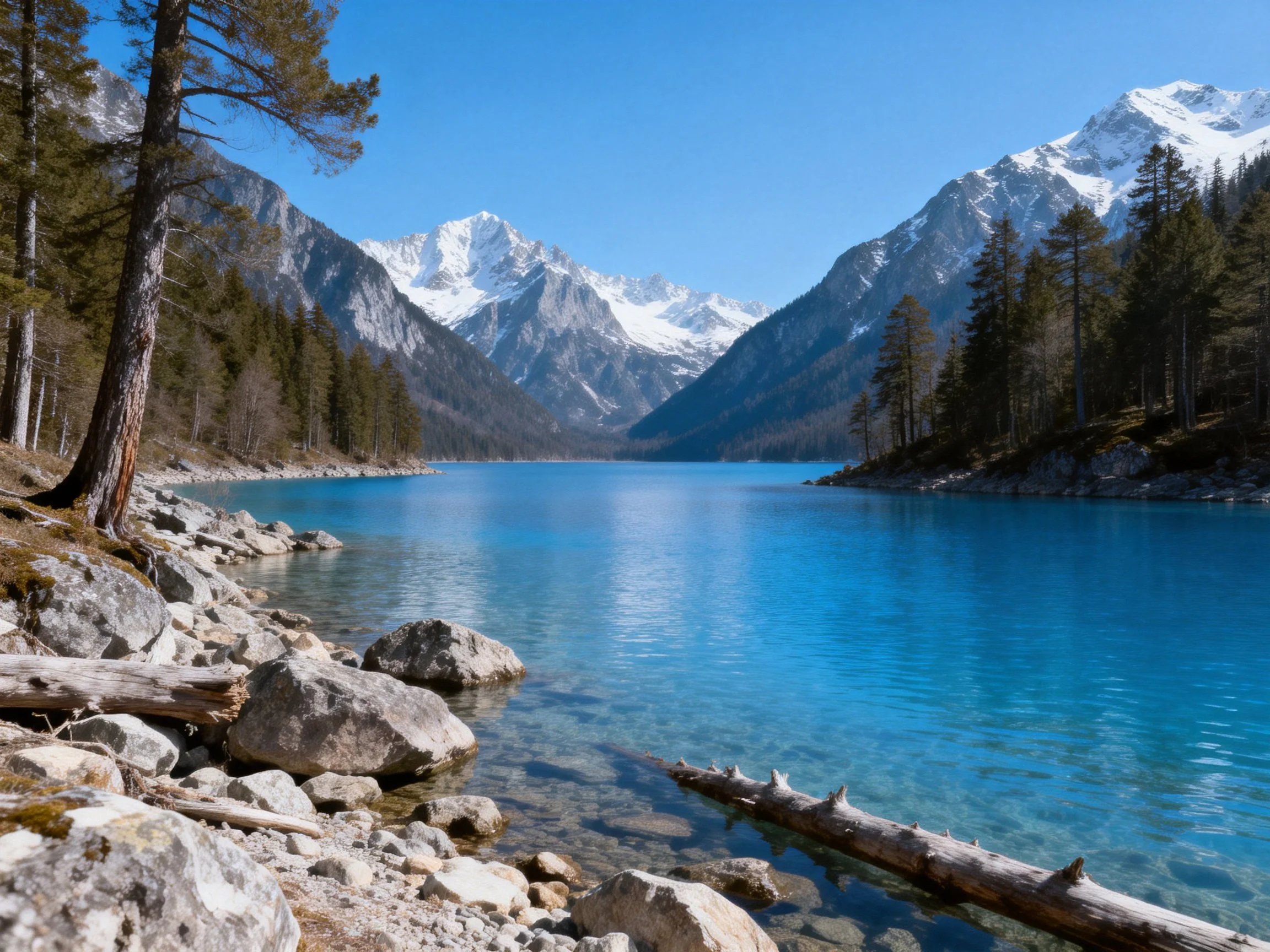 Serene Turquoise Lake Between Forested Mountain Peaks