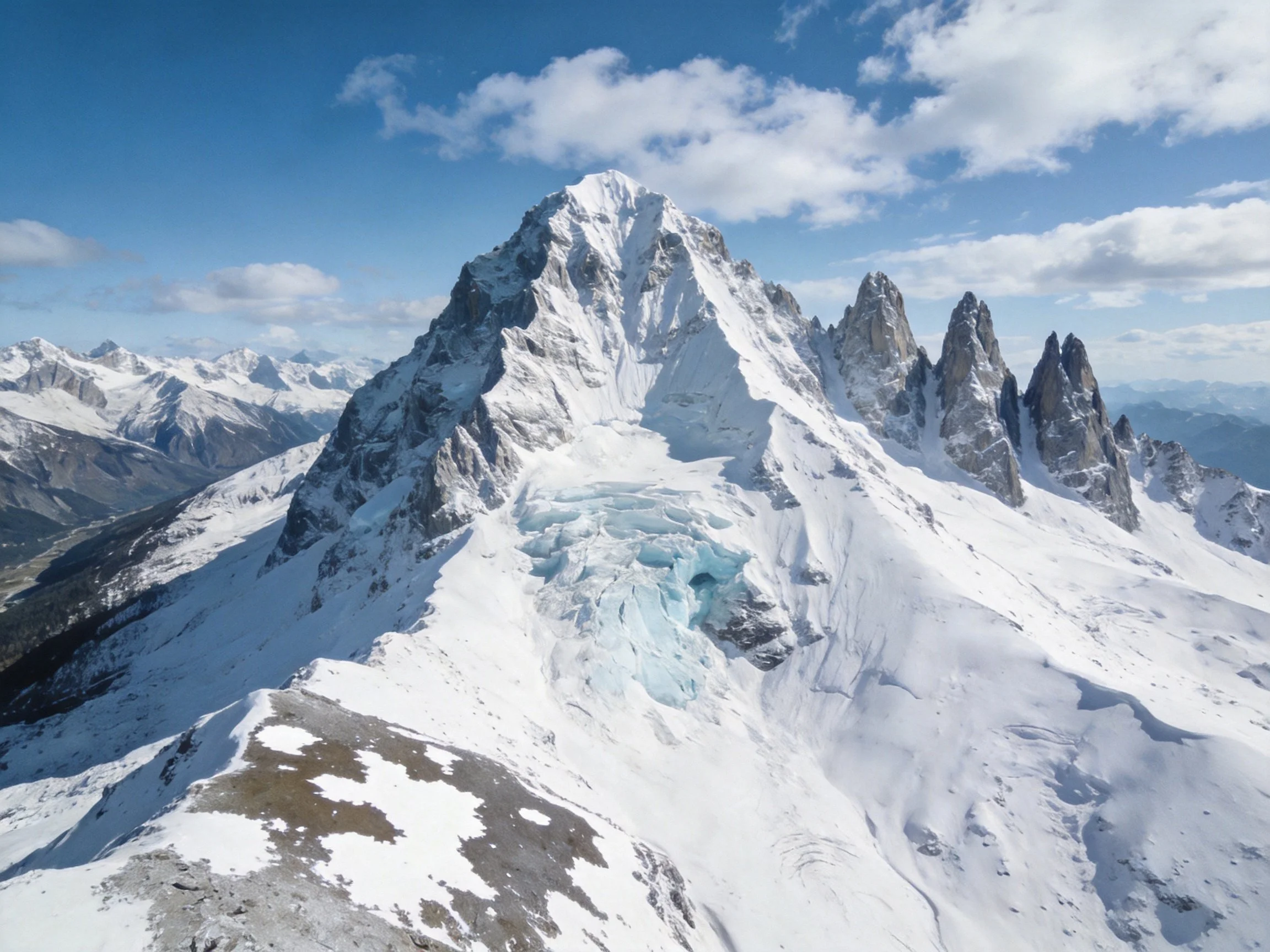Snow-Capped Alpine Peaks with Glacial Ice and Sharp Rock Formations