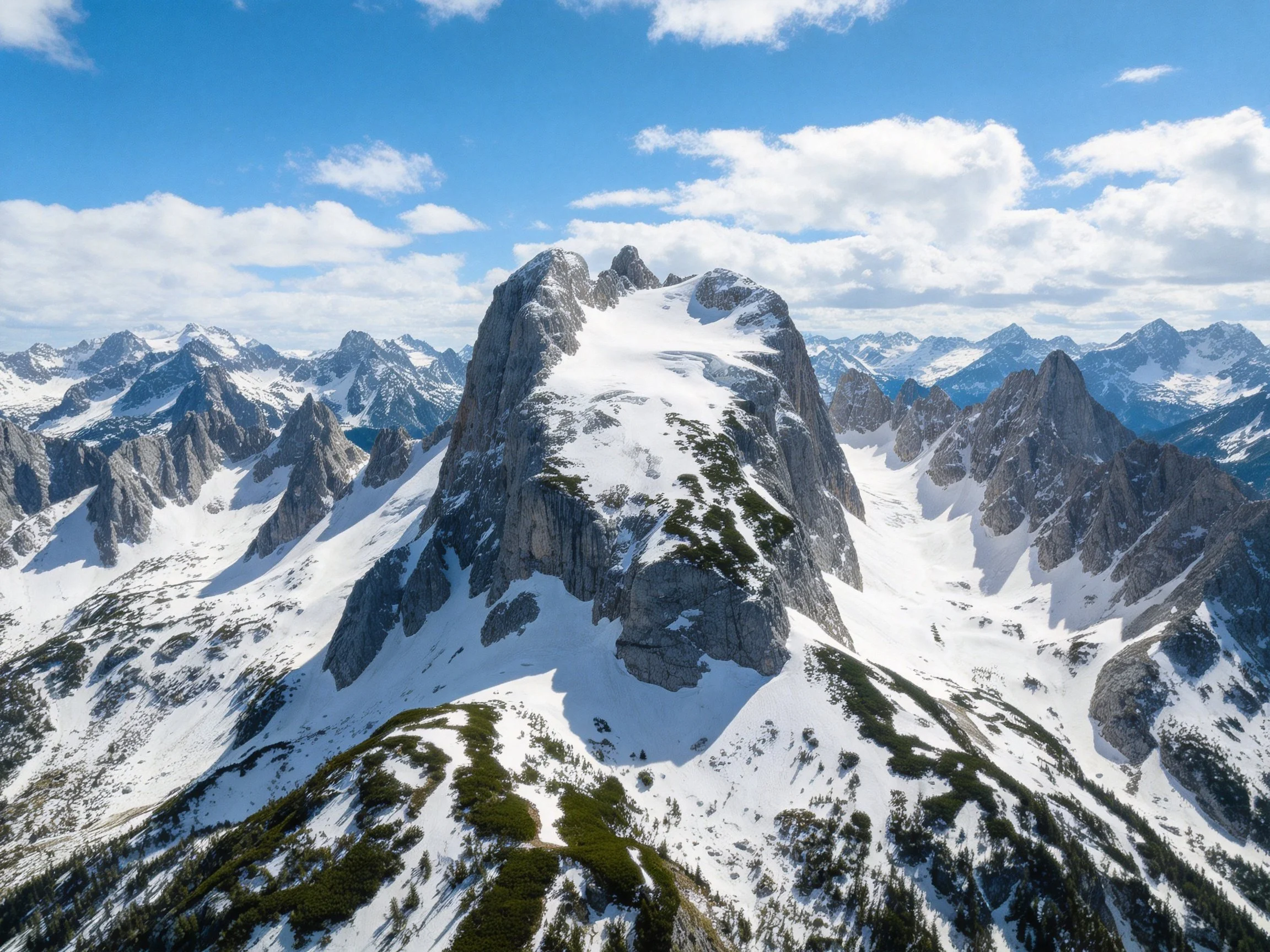 Snow-Capped Alpine Peaks with Rugged Rocky Terrain