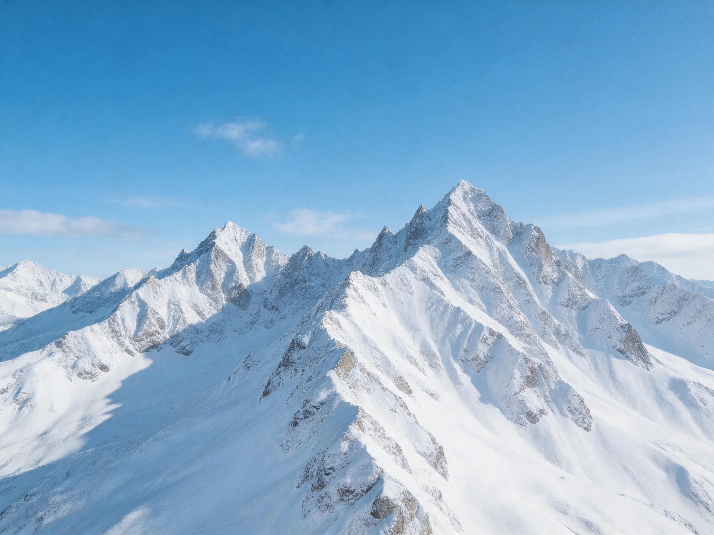 Snow-Capped Mountain Peaks Under Clear Blue Sky