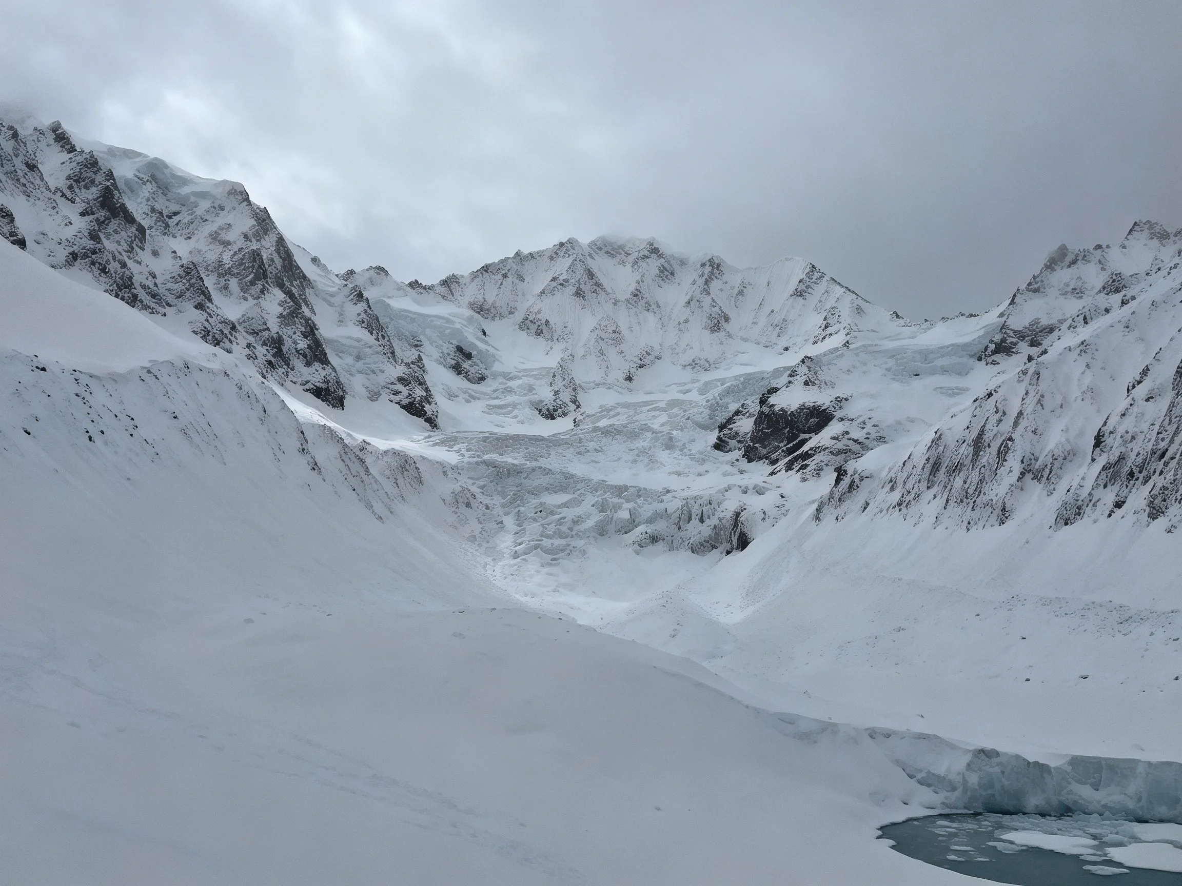 Snow-Capped Mountain Peaks with Glaciers in Overcast Alpine Setting